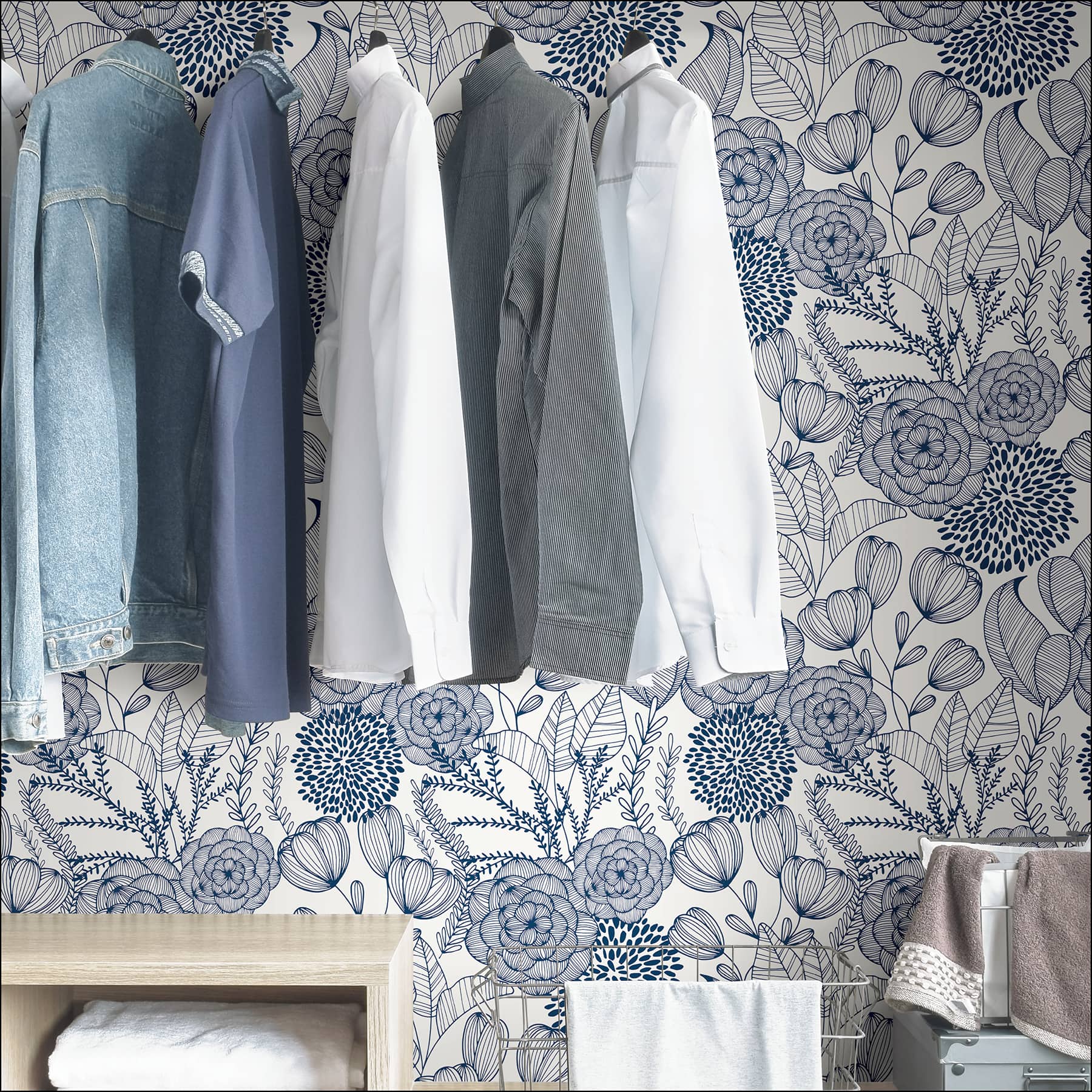 NuWallpaper Navy Secret Garden Peel & Stick Wallpaper