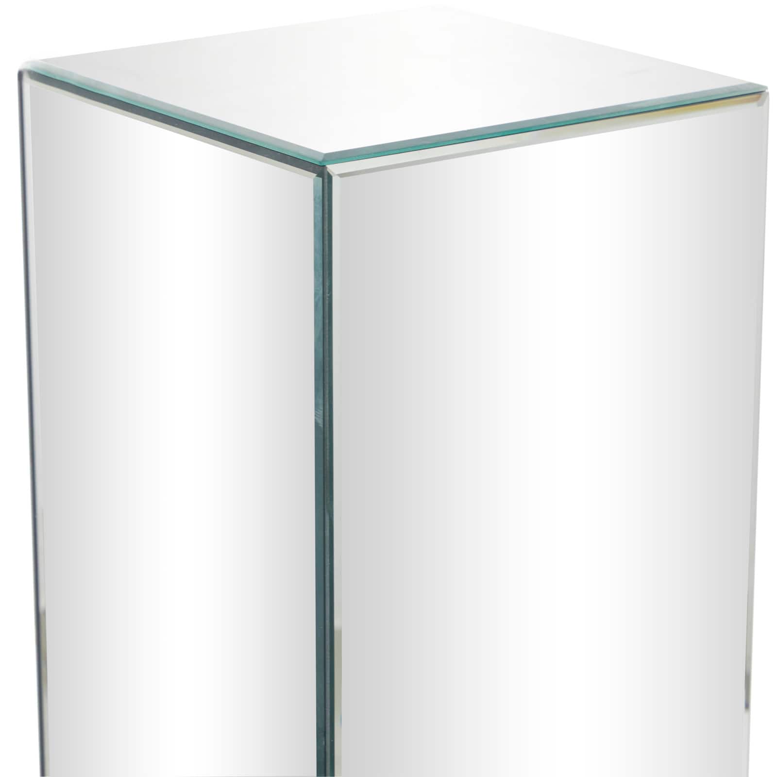 Silver Wood Mirrored Pedestal Table 10" x 10" x 30"