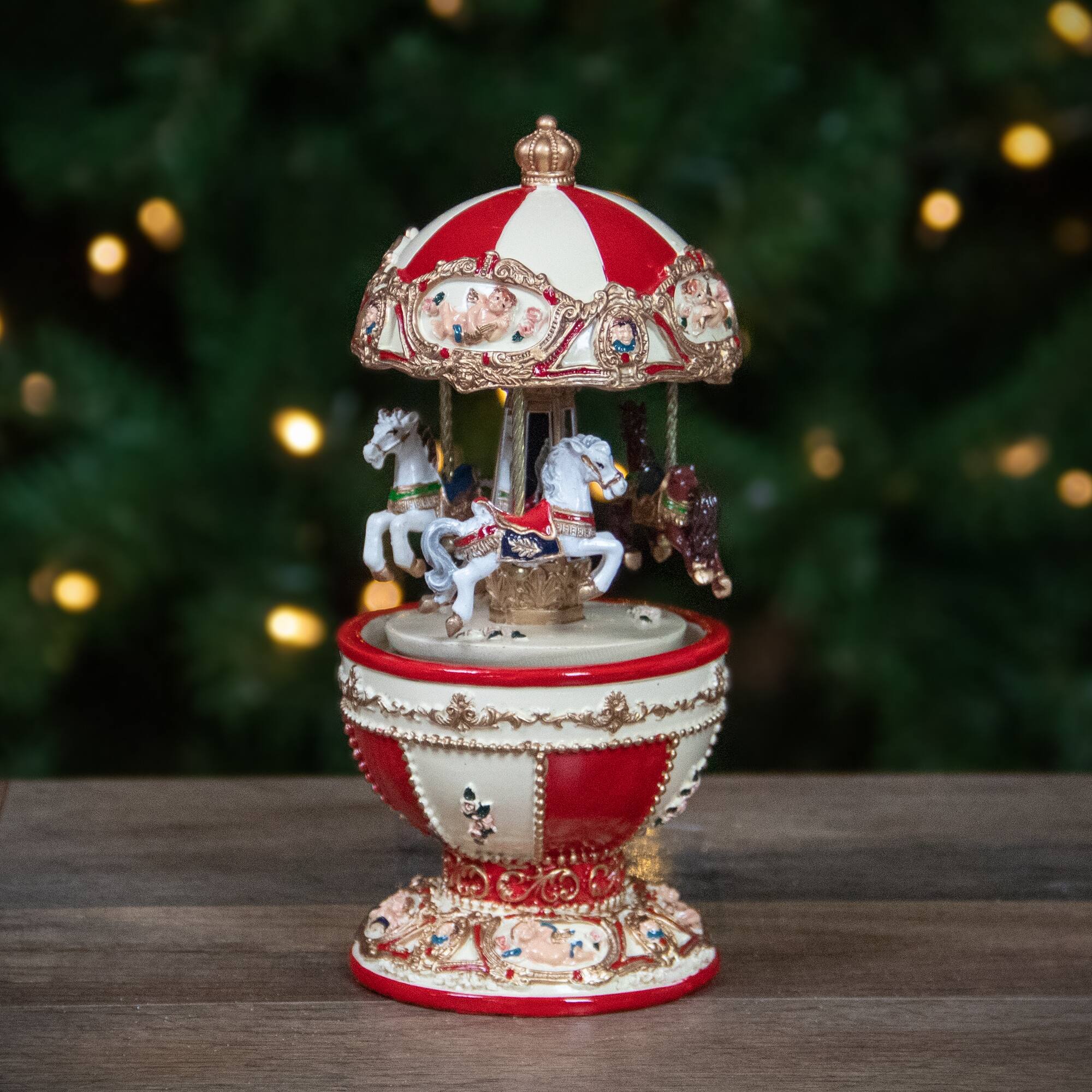 7.25" Animated & Musical Horses & Cupids Carousel