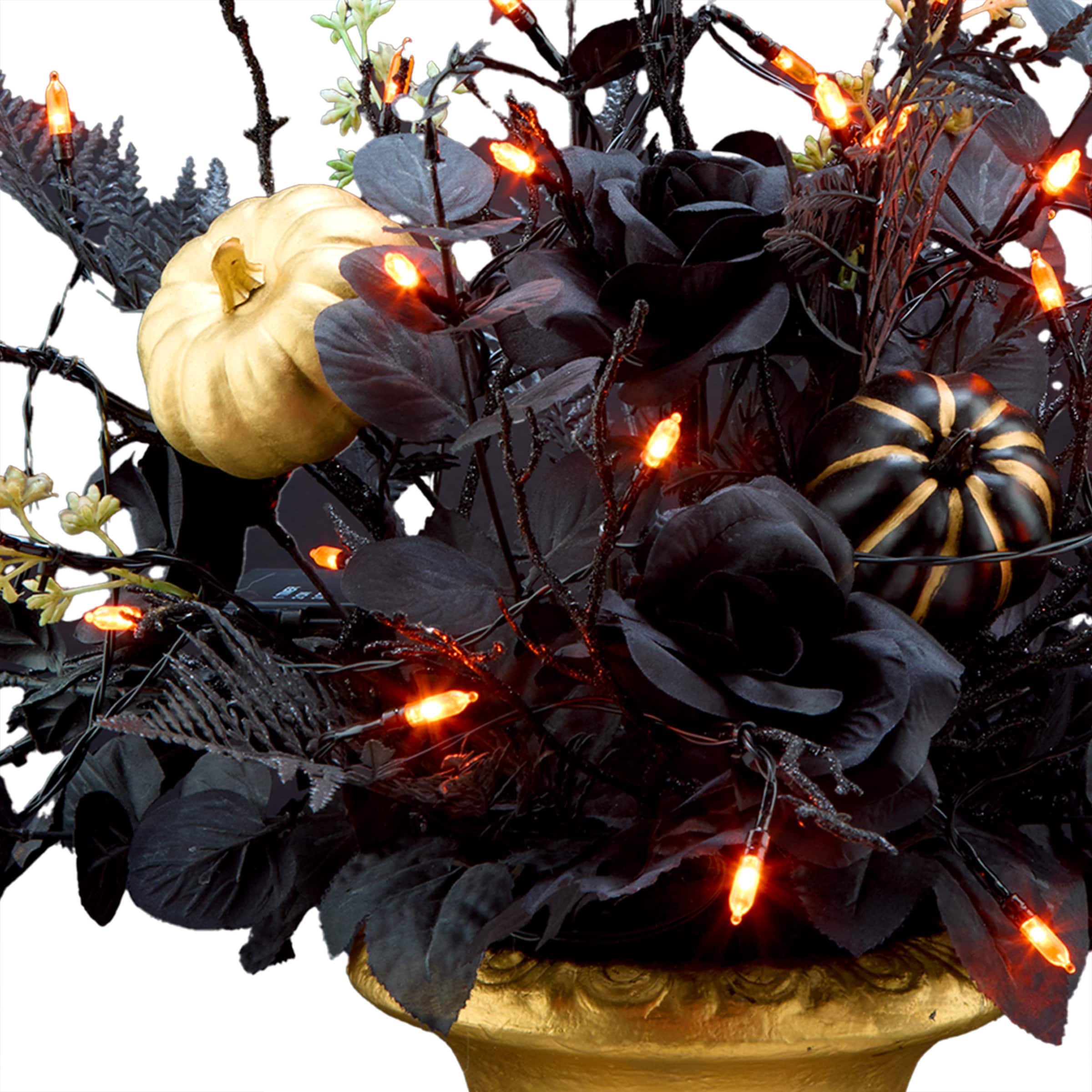 16" Chic Eek Black LED Halloween Centerpiece in Gold Urn