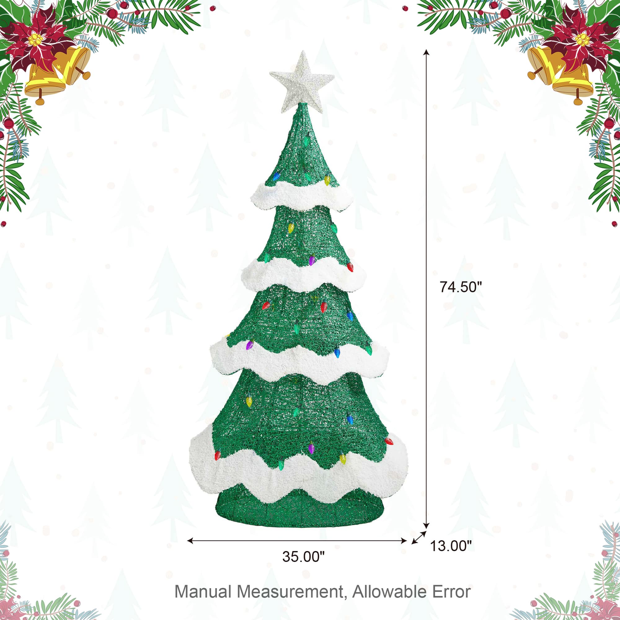 Glitzhome® 74.5"H Lighted Christmas 3D Mesh Tree Outdoor Decor