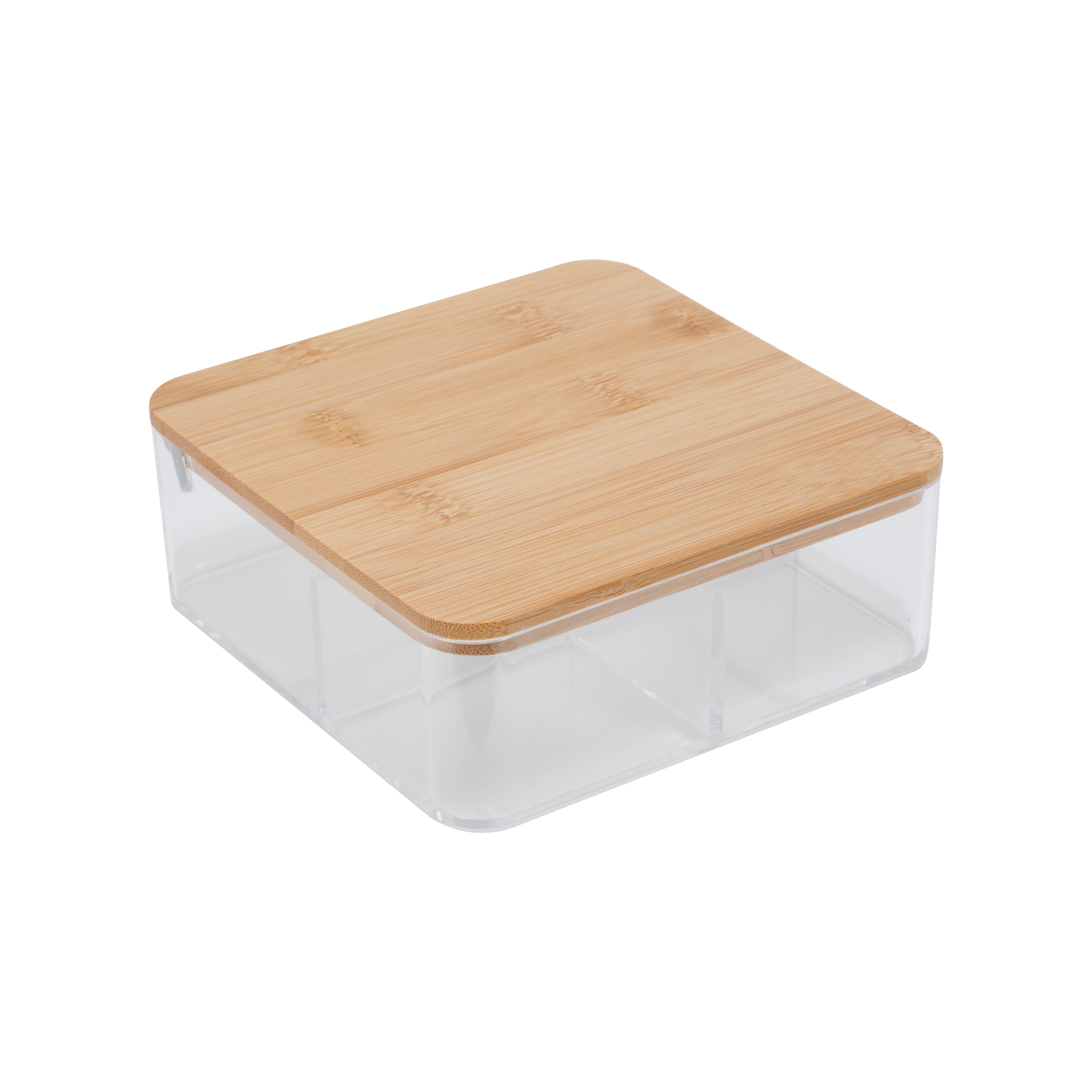 Simplify Bamboo Lid &#x26; Mirror Clear 3 Compartment Organizer