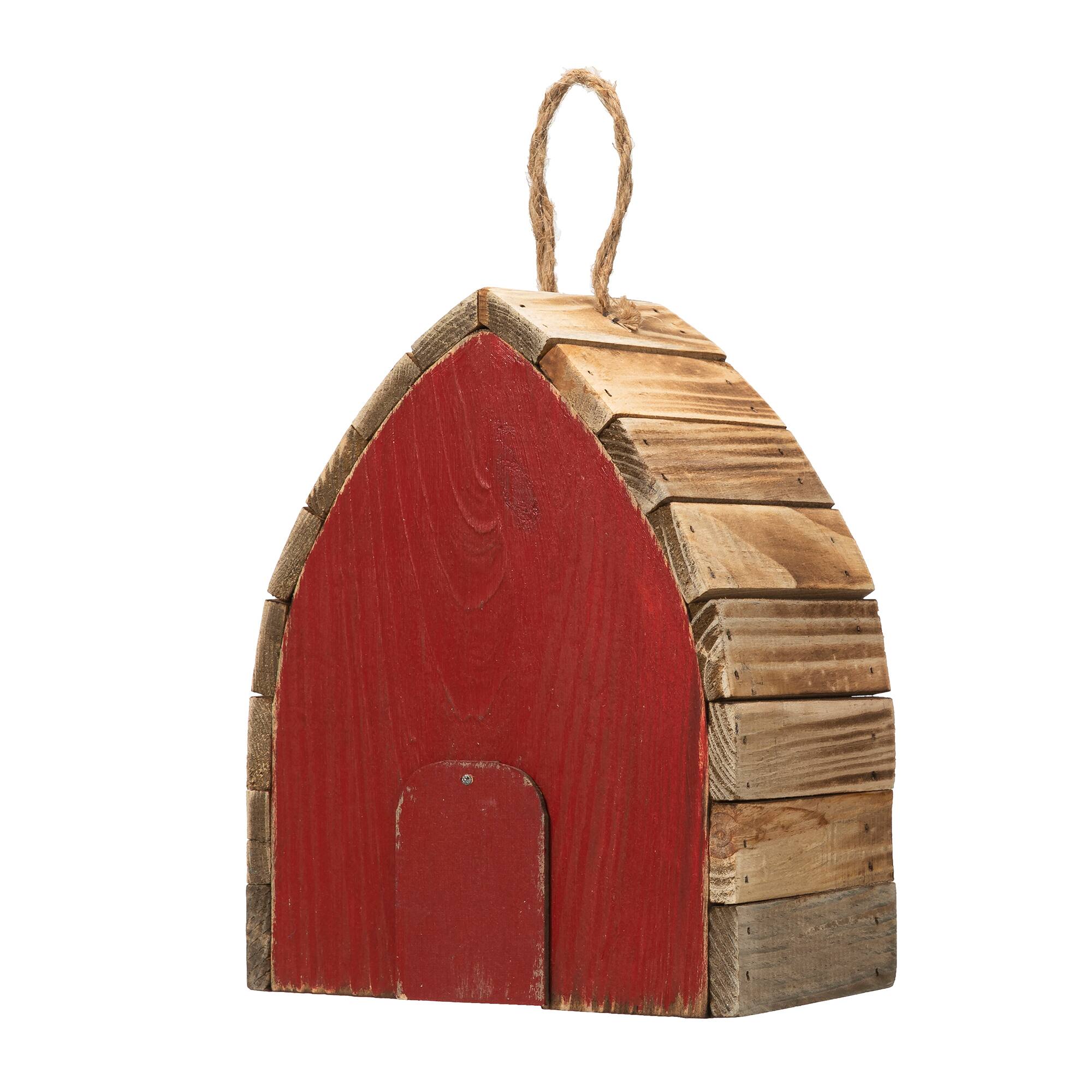 Glitzhome® 8.5" Washed Red Distressed Wood Birdhouse