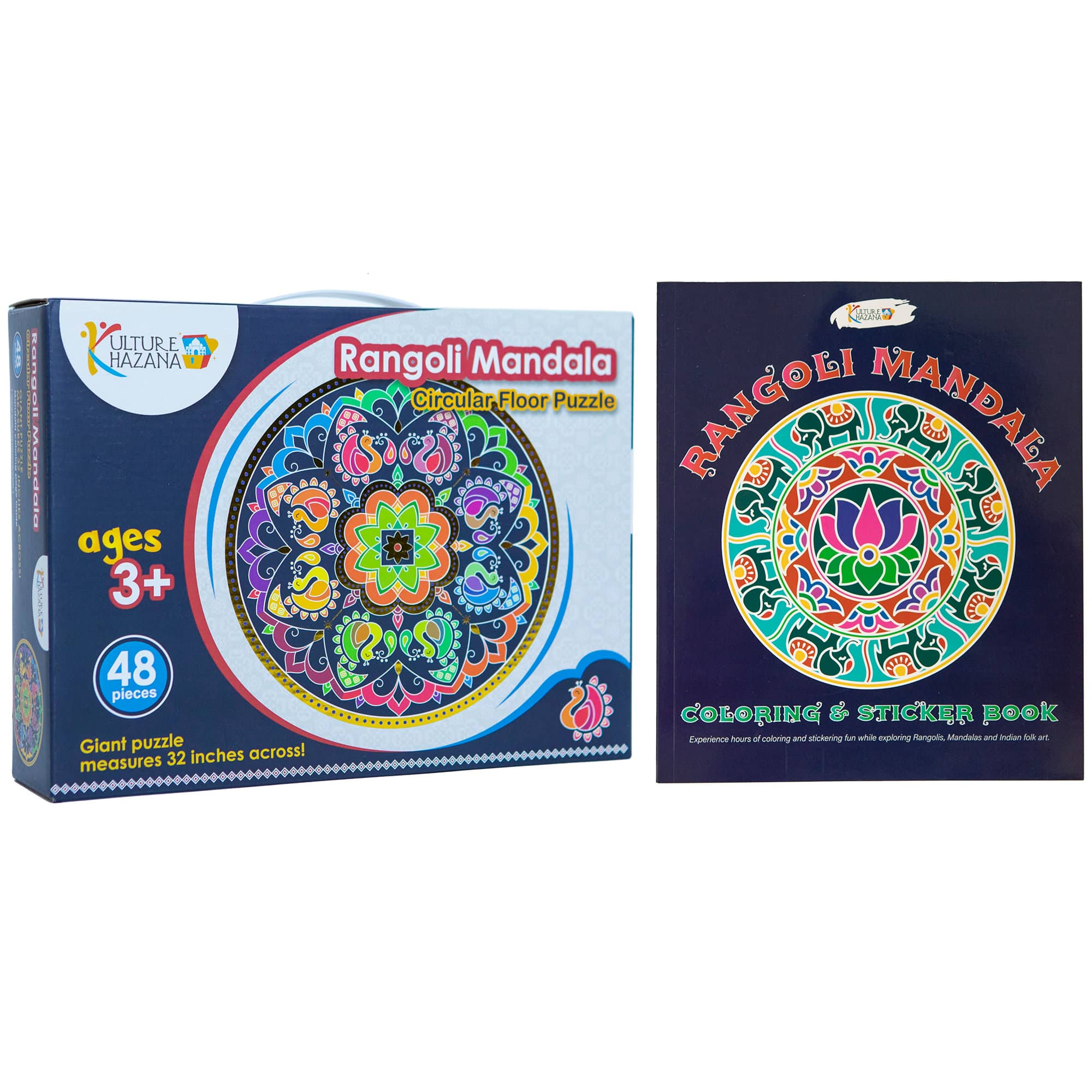 Kulture Khazana Rangoli Mandala Puzzle & Coloring/Sticker Book Bundle