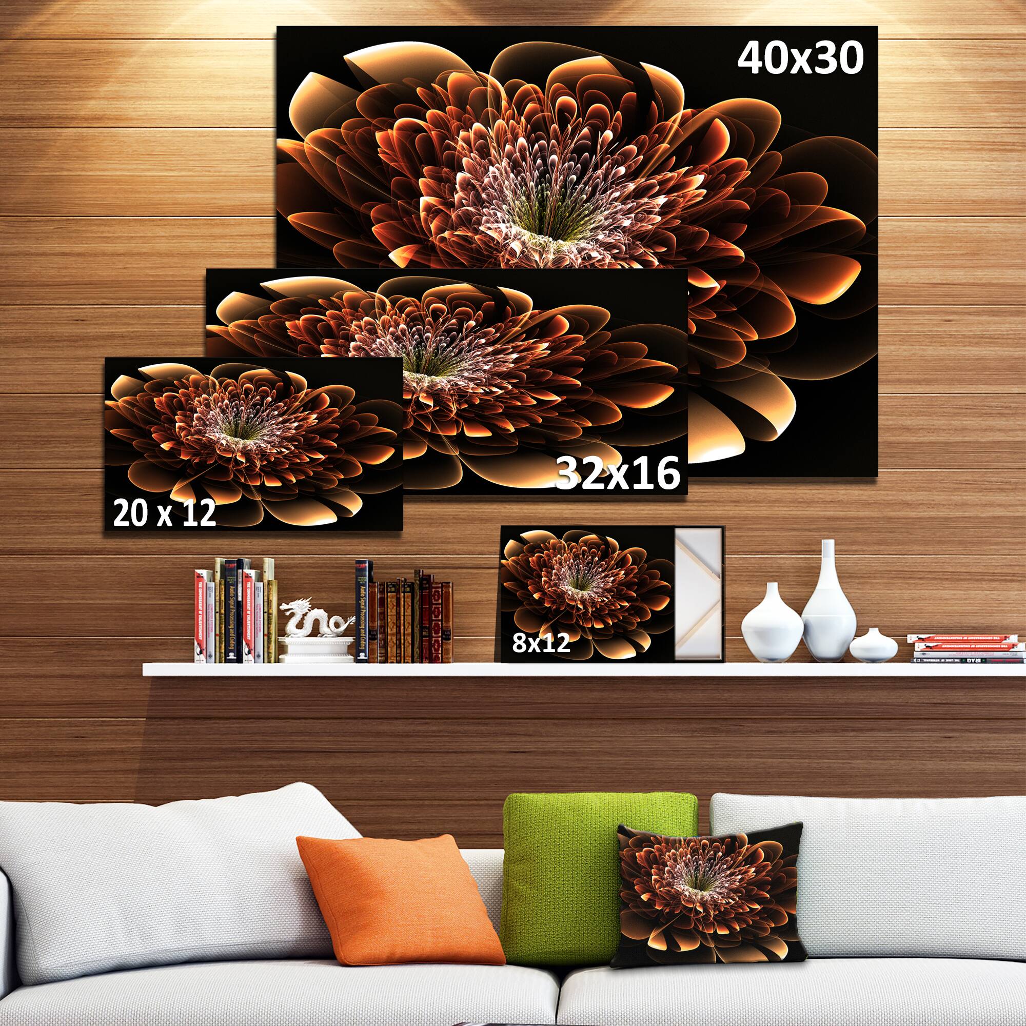 Designart - Brown Fractal Flower - Modern Floral Canvas Art Print