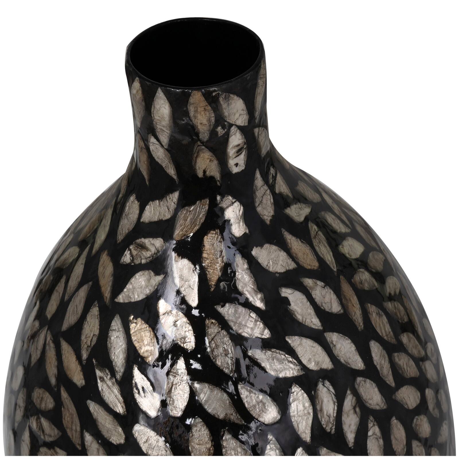 22&#x22; Black Mother of Pearl Handmade Mosaic Floral Inspired Vase
