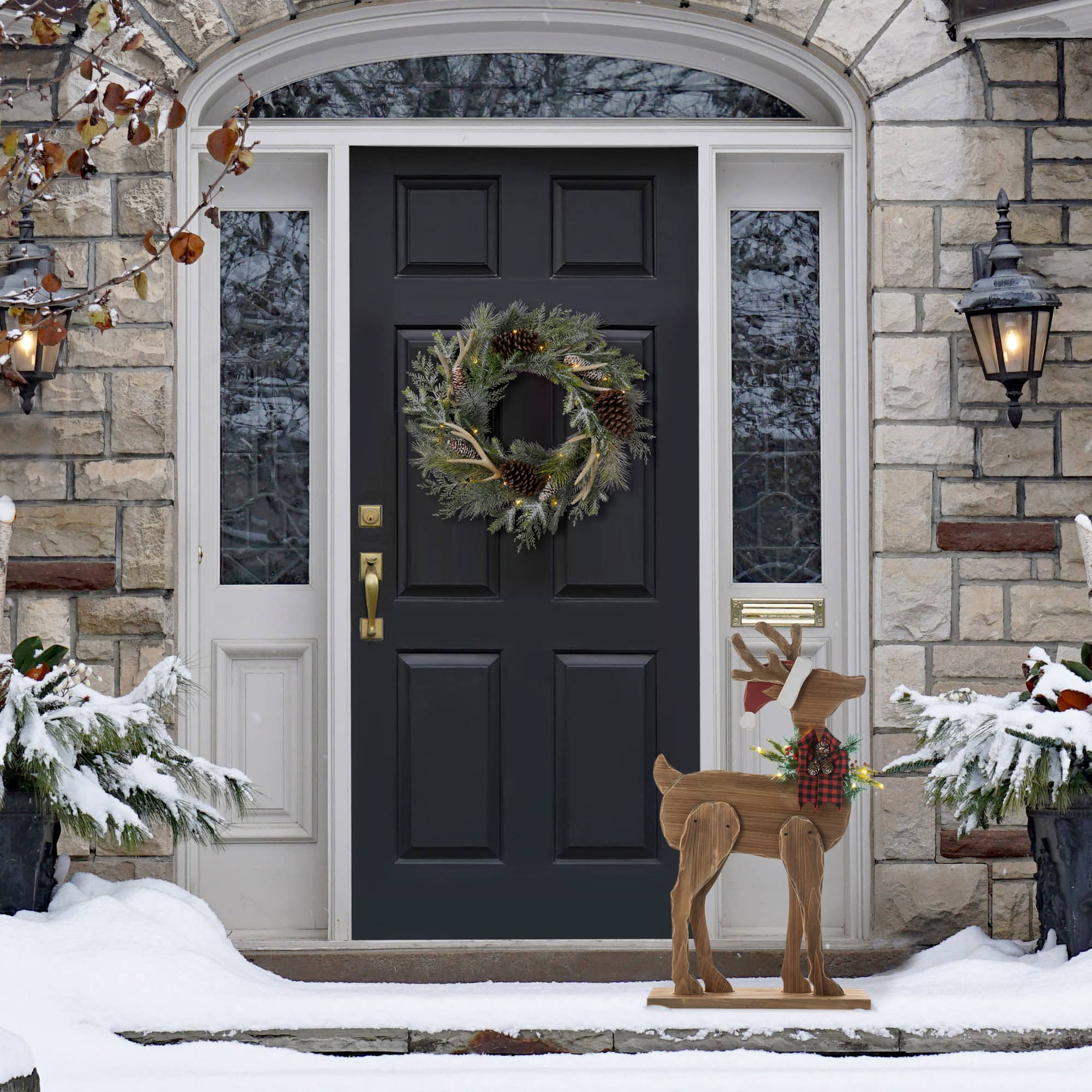 Glitzhome&#xAE; 36&#x27;&#x27; Chunky Wood Reindeer Porch D&#xE9;cor