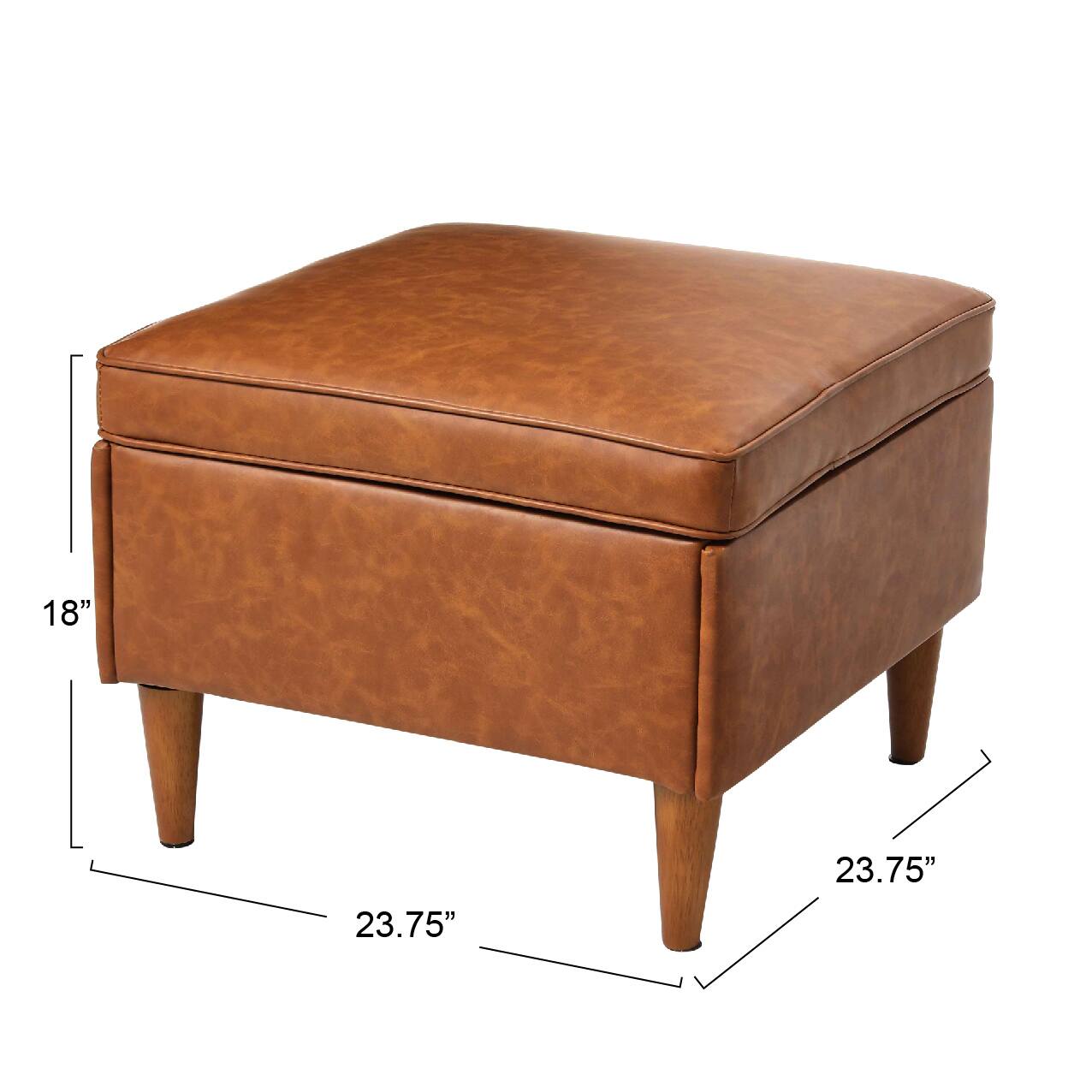 Hello Honey&#xAE; Cognac Vegan Leather Ottoman with Storage
