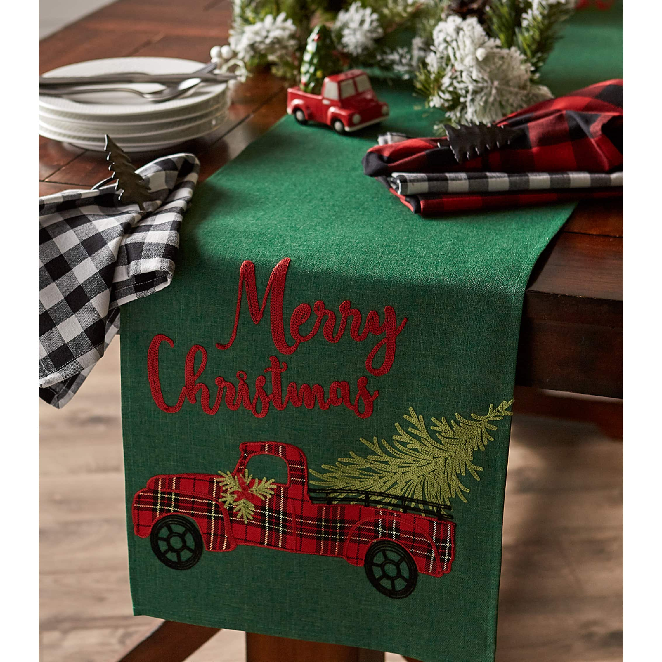 DII&#xAE; 108&#x22; Merry Christmas Truck Embroidered Table Runner