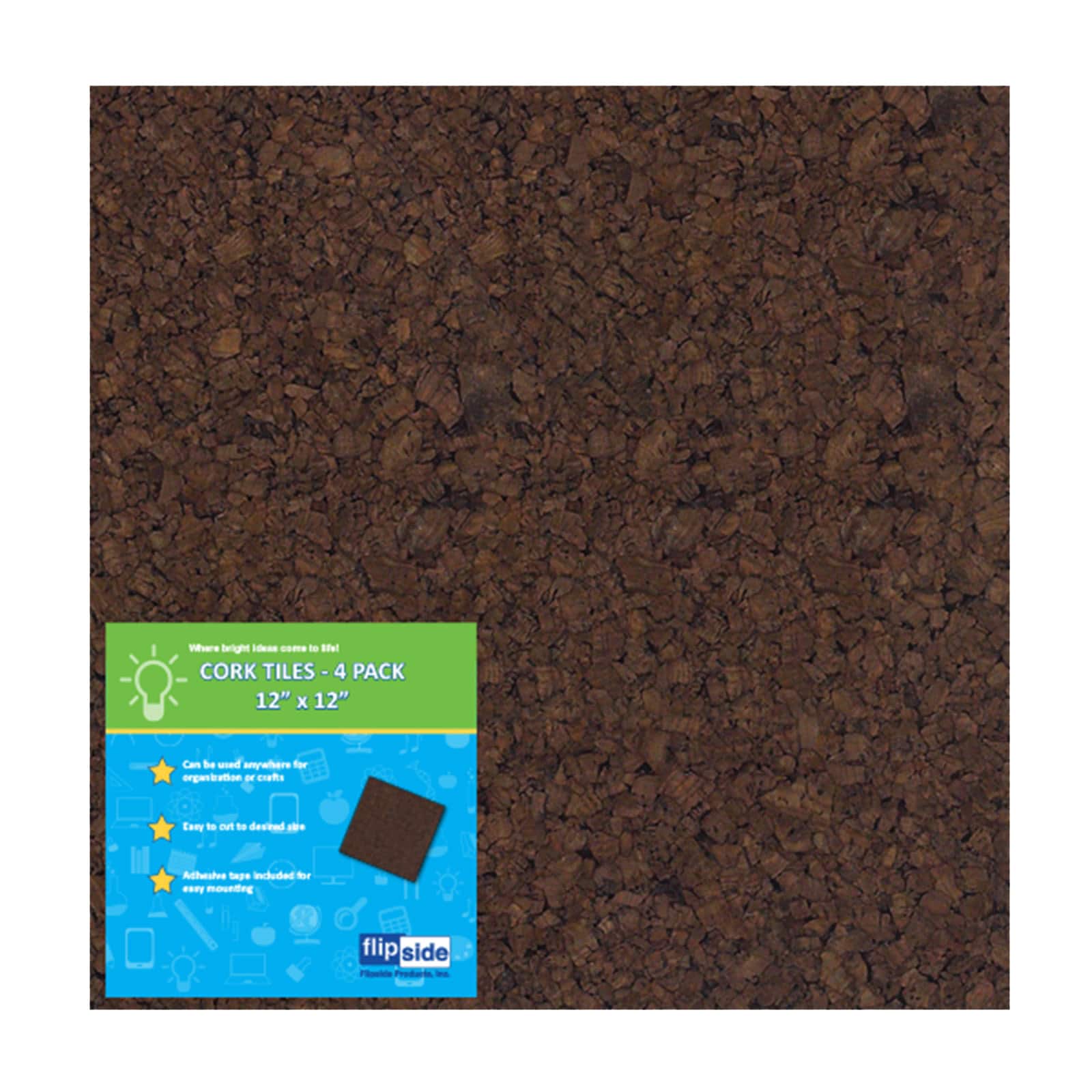 Flipside Products 12&#x22; x 12&#x22; Dark Cork Tiles, 2ct.