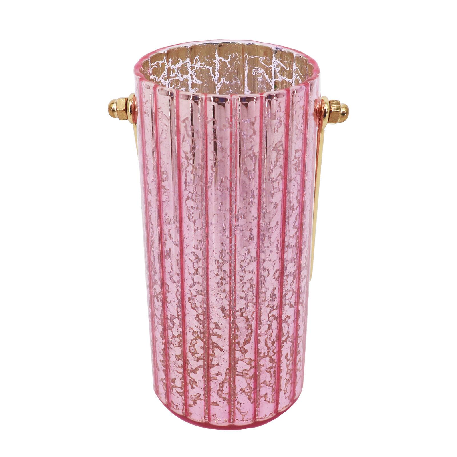 Contenant en verre nervur&#xE9; de couleur rose m&#xE9;tallique avec poign&#xE9;e en m&#xE9;tal, 14 cm d&#x27;Ashland