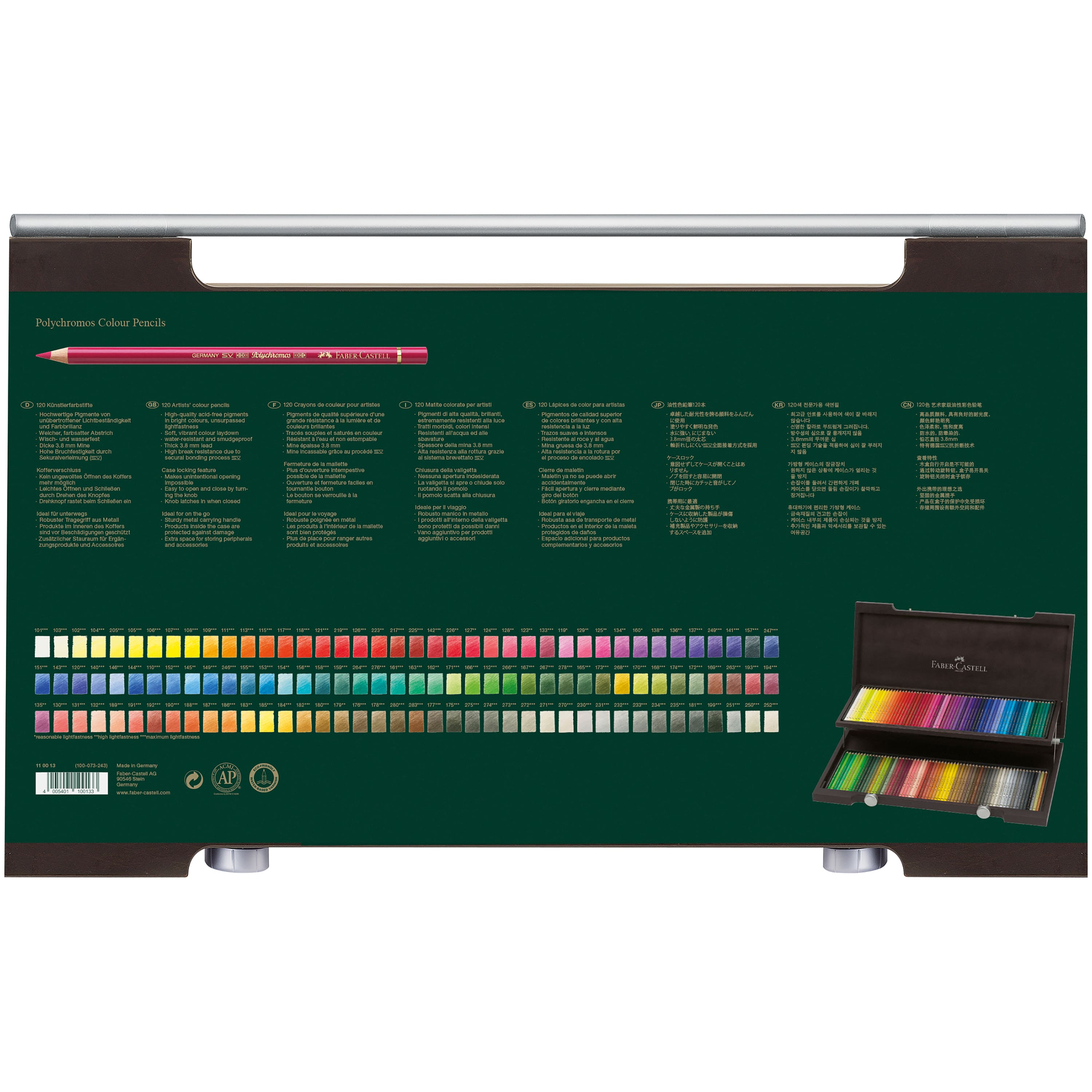 Faber-Castell Polychromos 120 Color Colored Pencil Set in Wood Case