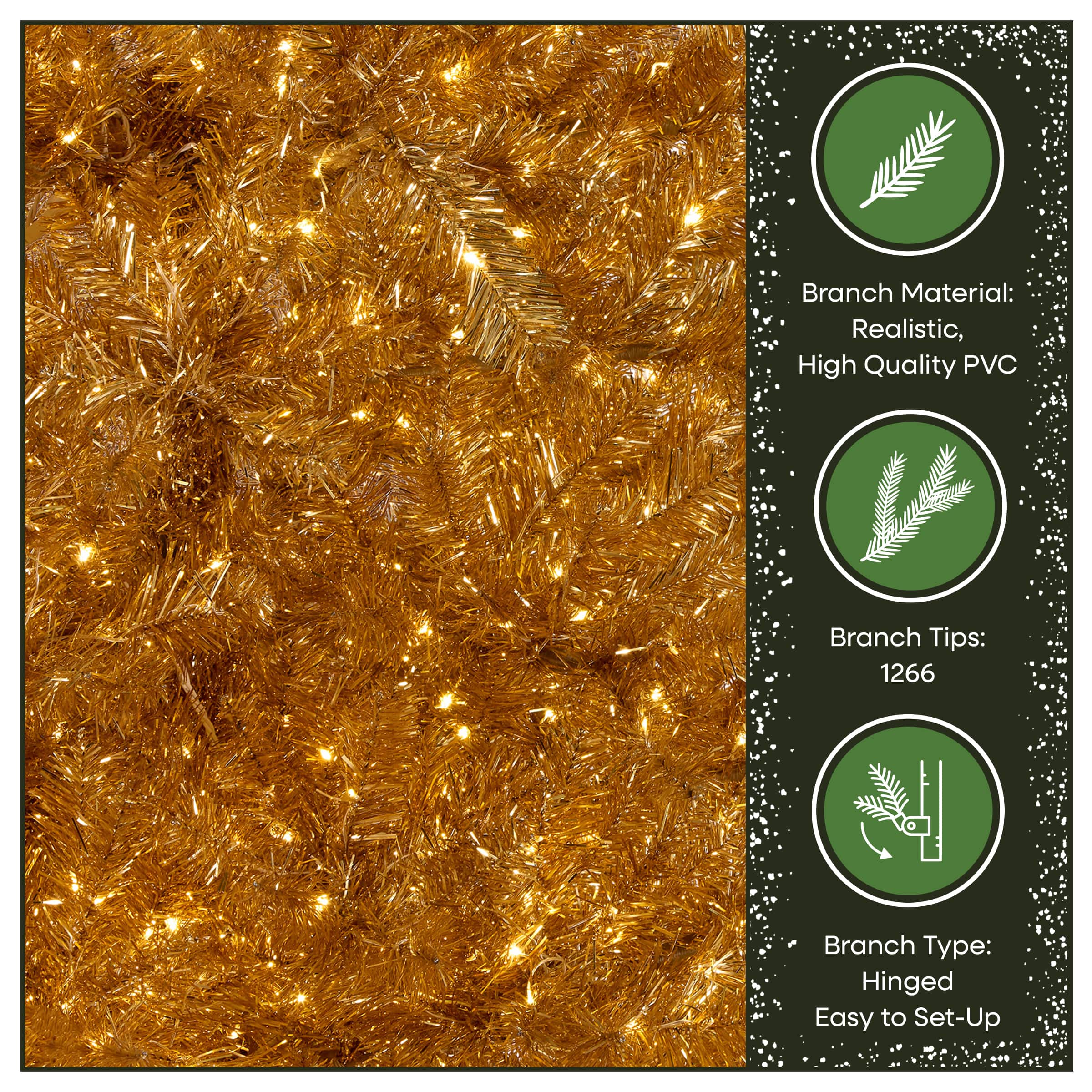 7.5ft. Pre-Lit True Gold Metallic Artificial Christmas Tree, Clear LED Infinity Lights&#xAE;