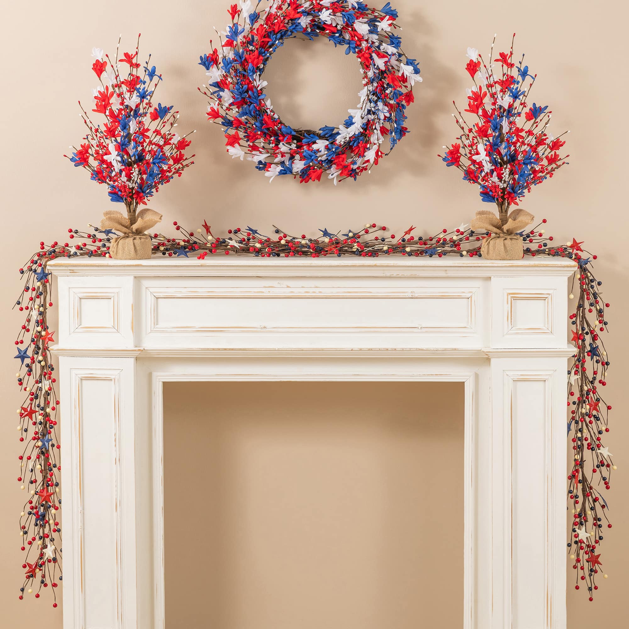 Glitzhome® 6ft. Patriotic Americana Stars & Berry Garland