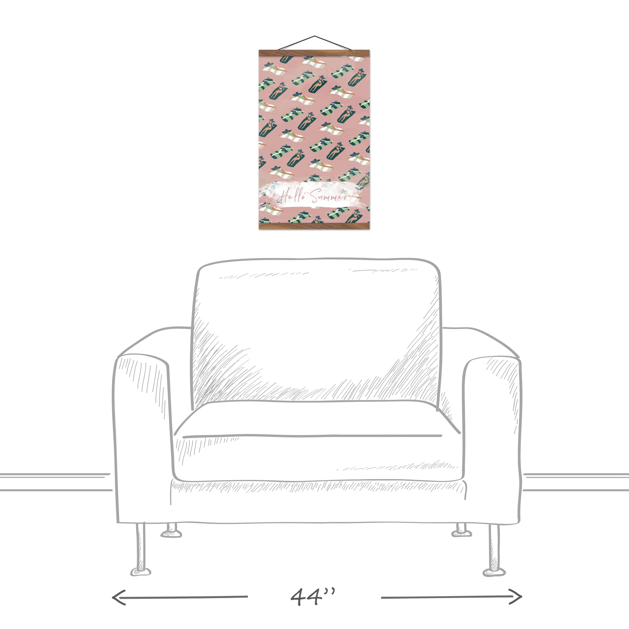 Hello Summer Pink Sun Bathers Teak Hanging Canvas