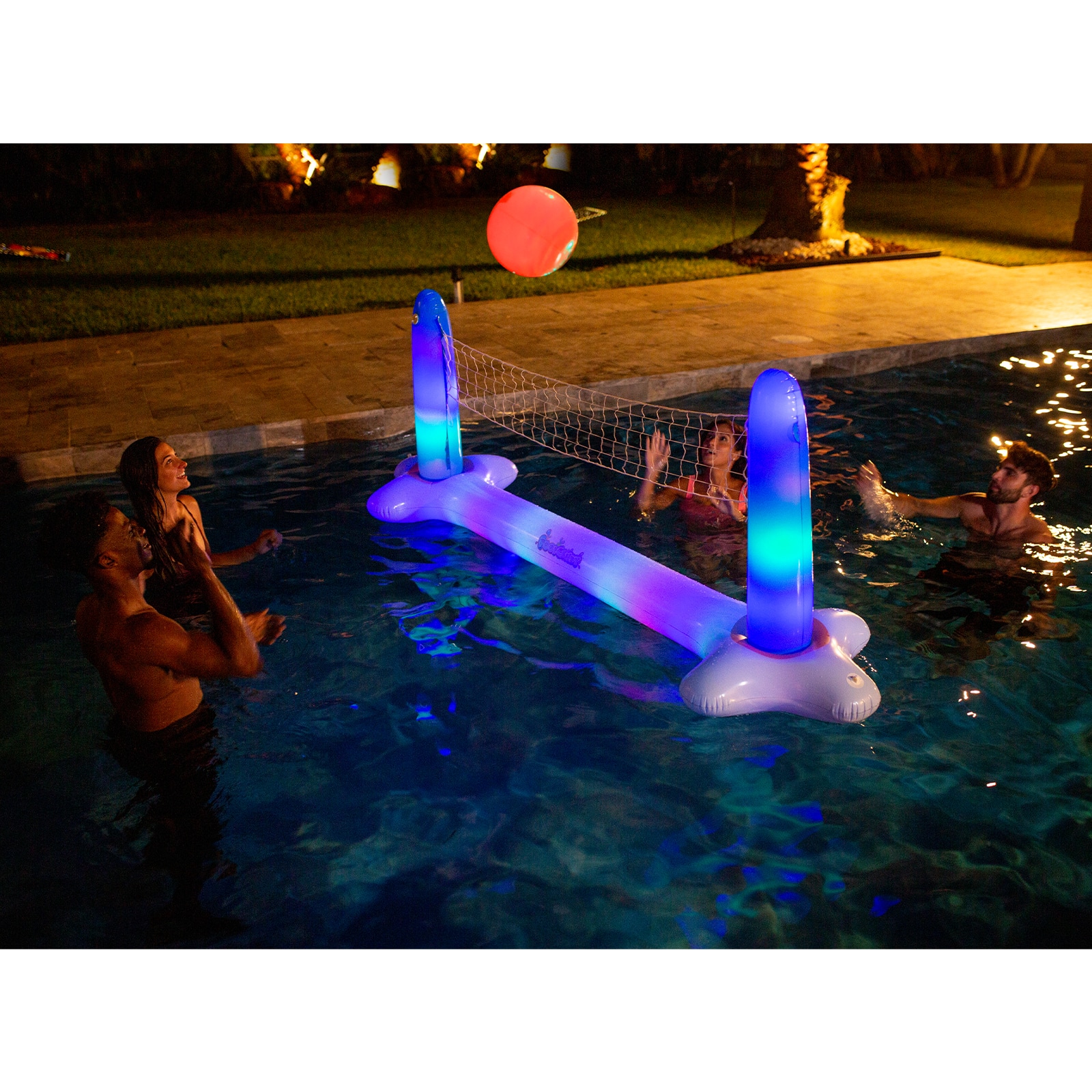 PoolCandy 8.75ft. Giant Floating Illuminated Volleyball LED Game Set ...