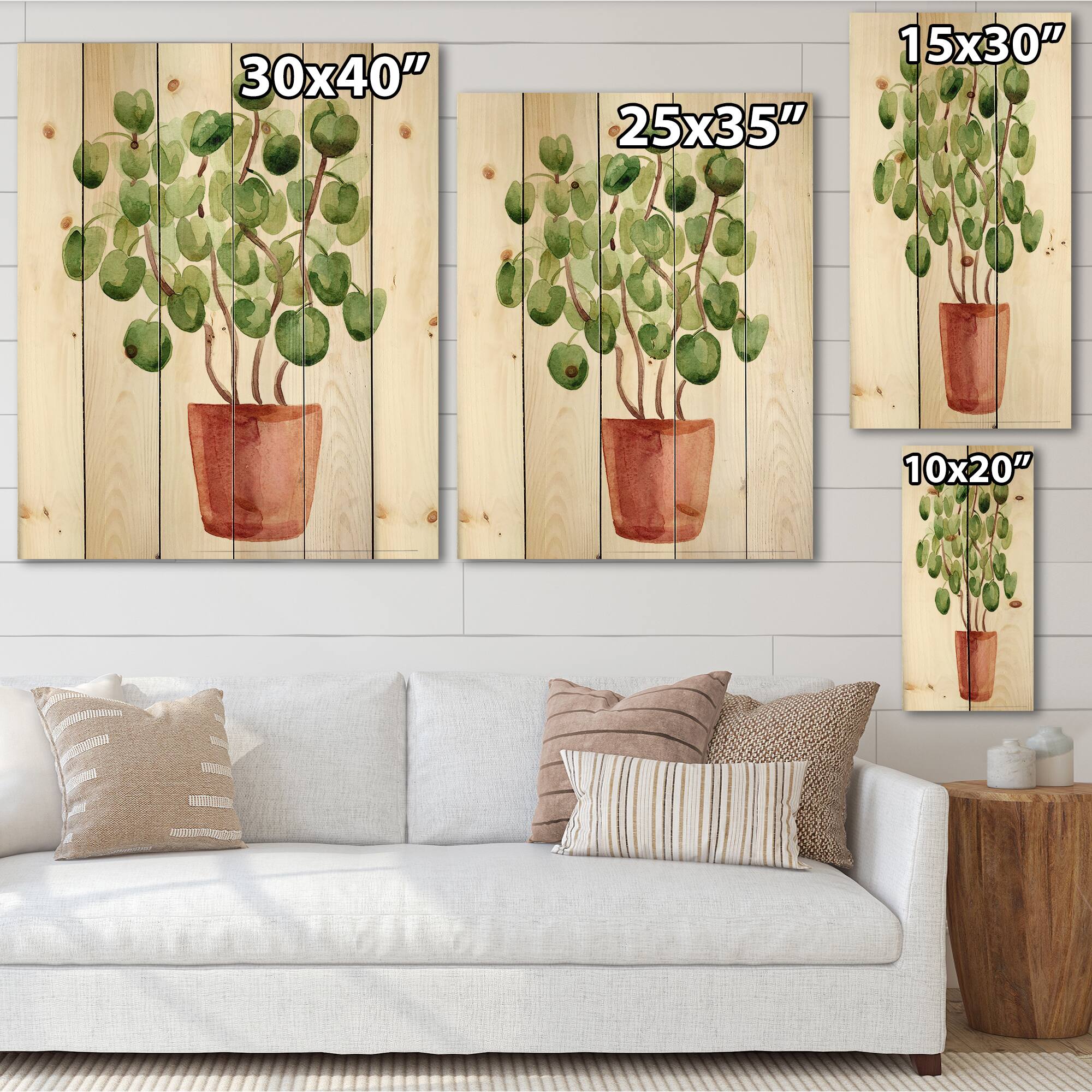 Designart - Chinese Money Plant In Pot - Traditional Print on Natural Pine Wood