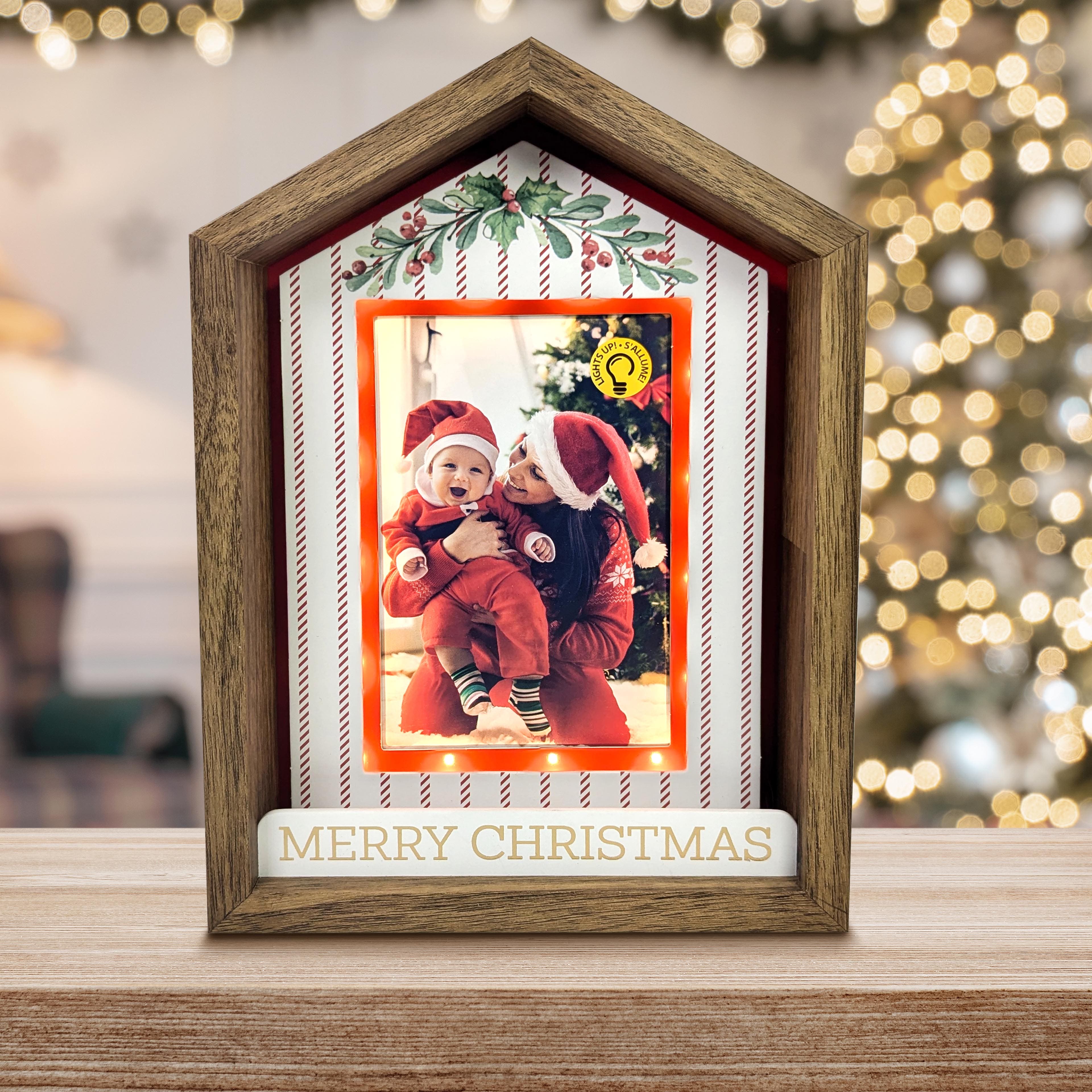 4&#x22; x 6&#x22; LED Stripe House Merry Christmas Tabletop Frame by Studio D&#xE9;cor&#xAE;