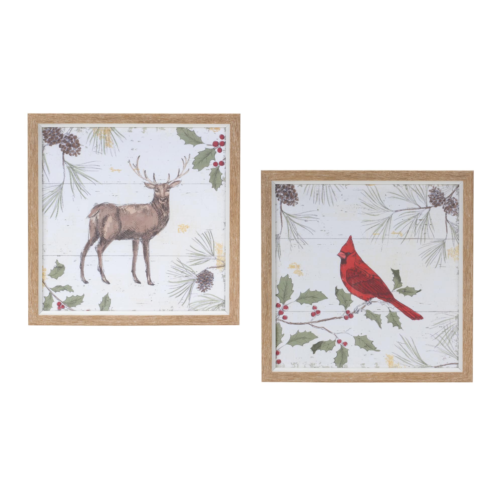Framed Deer &#x26; Cardinal Bird Wall Art Set