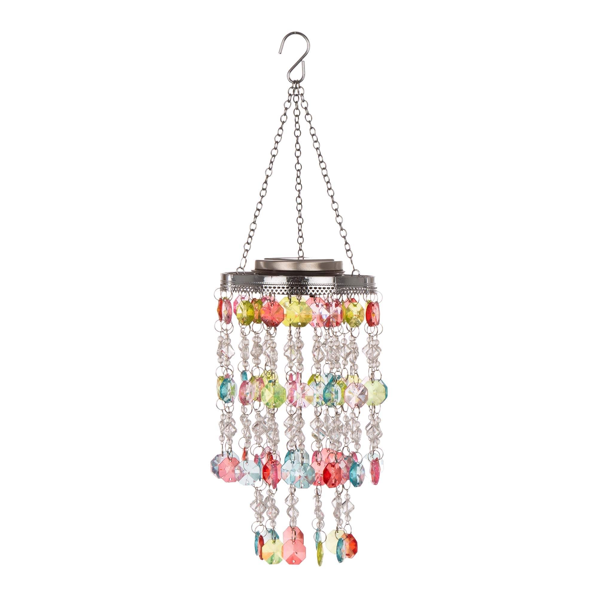 Glitzhome&#xAE; 18.75&#x22; Solar Lighted Hanging D&#xE9;cor with Multicolored Acrylic Jewel Beads