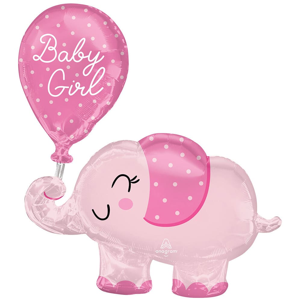 SuperShape&#x2122; 31&#x22; Pink Baby Girl Elephant Foil Balloon 