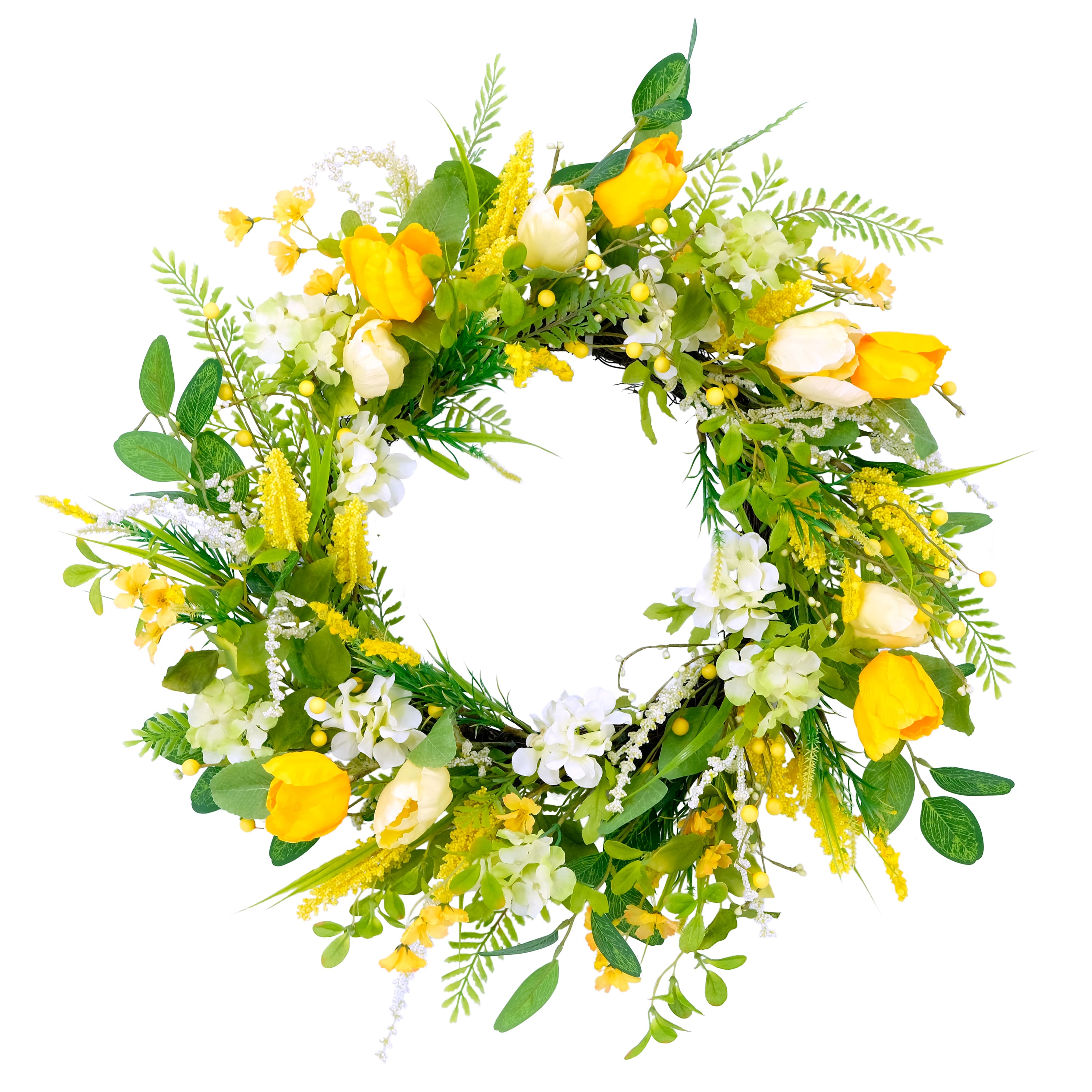 24&#x27;&#x27; Green and Yellow Tulip Floral Spring Wreath