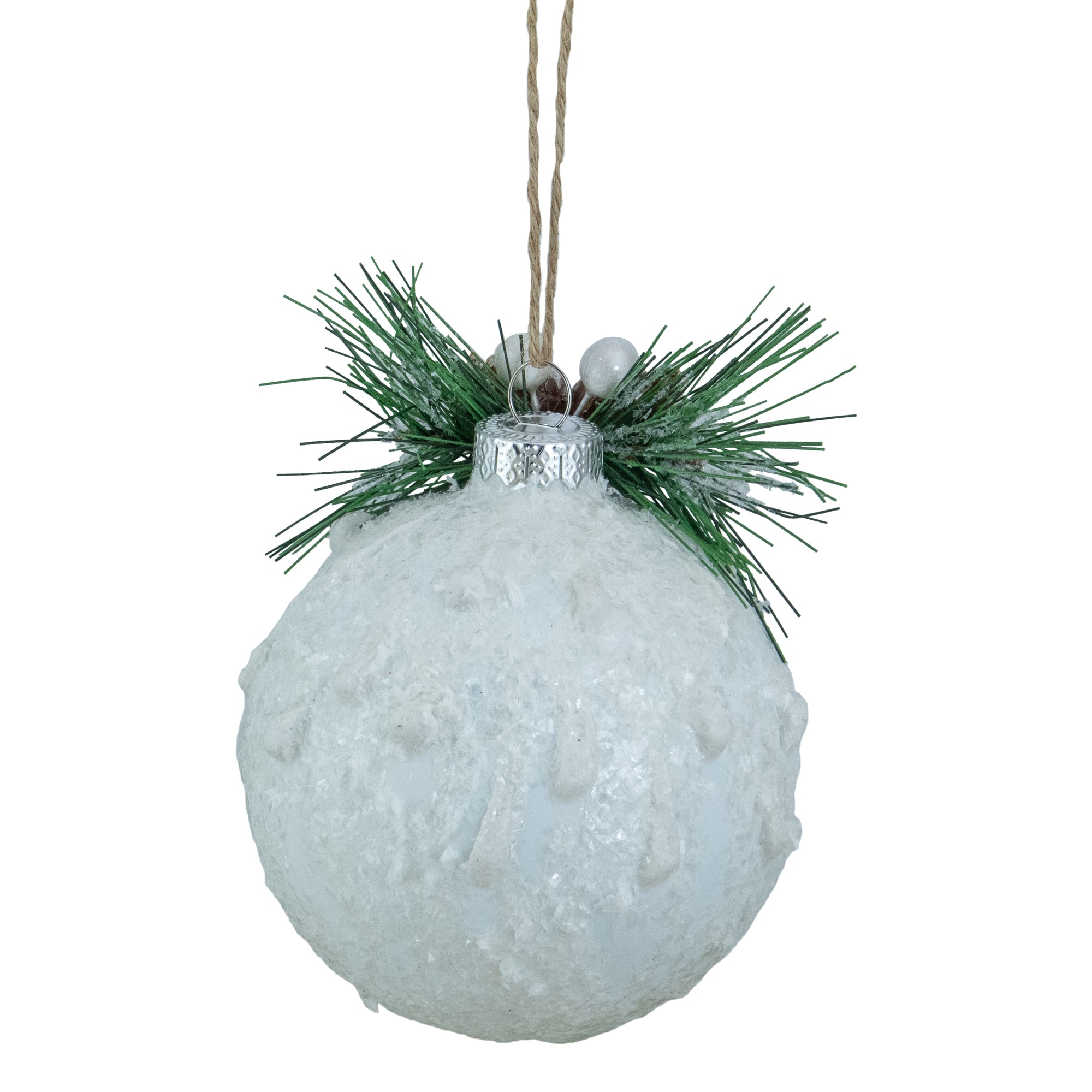 5" White Frosted NOEL with Holly and Berries Christmas Glass Ornament