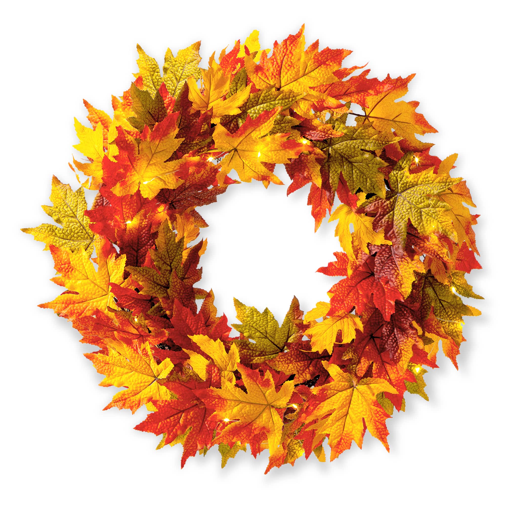 Glitzhome&#xAE; 24&#x22; Fall Lighted Maple Leaves Wreath with Timer