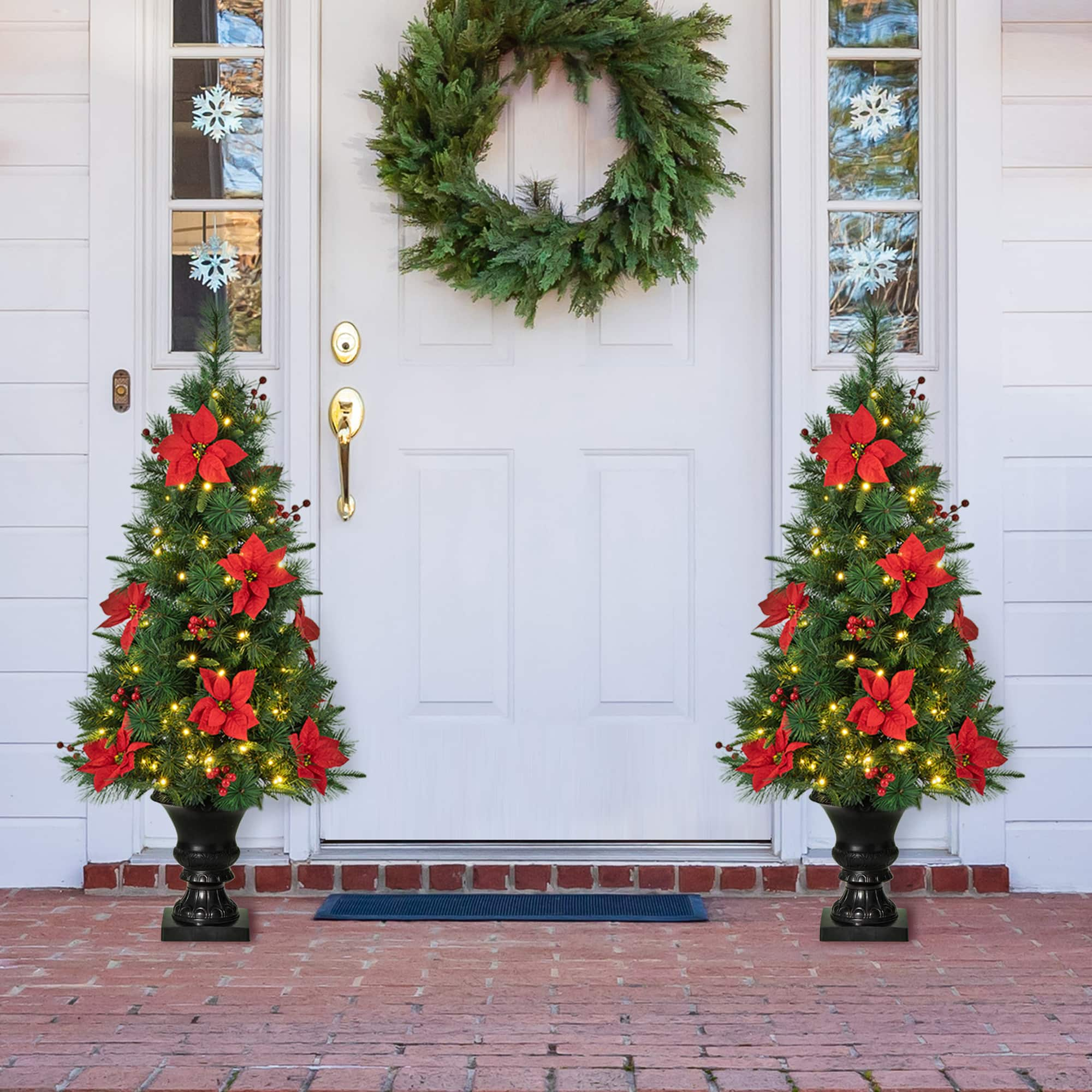 2 Pack 4ft. Pre-Lit Pine Artificial Christmas Porch Tree, Warm White LED Lights