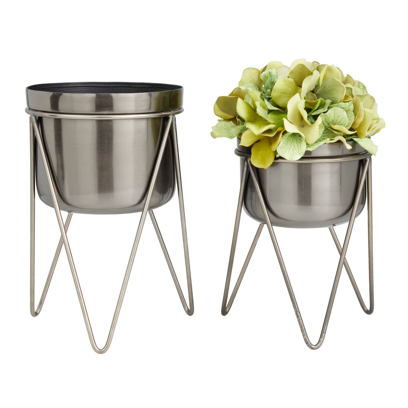 Silver Modern Planter, Set of 2" 7", 7"