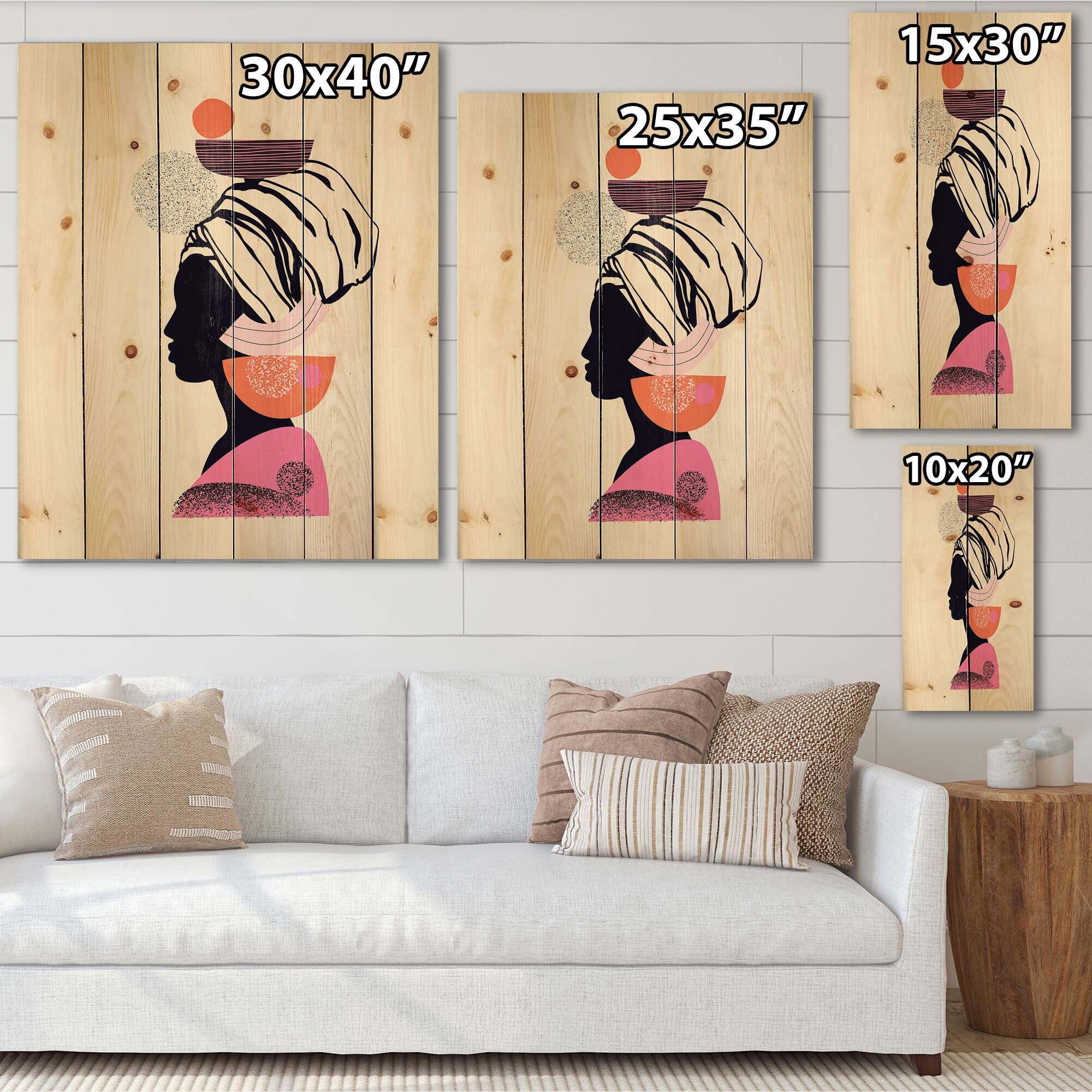 Designart - Ethnic Portrait of Afro American Woman - Modern Print on Natural Pine Wood