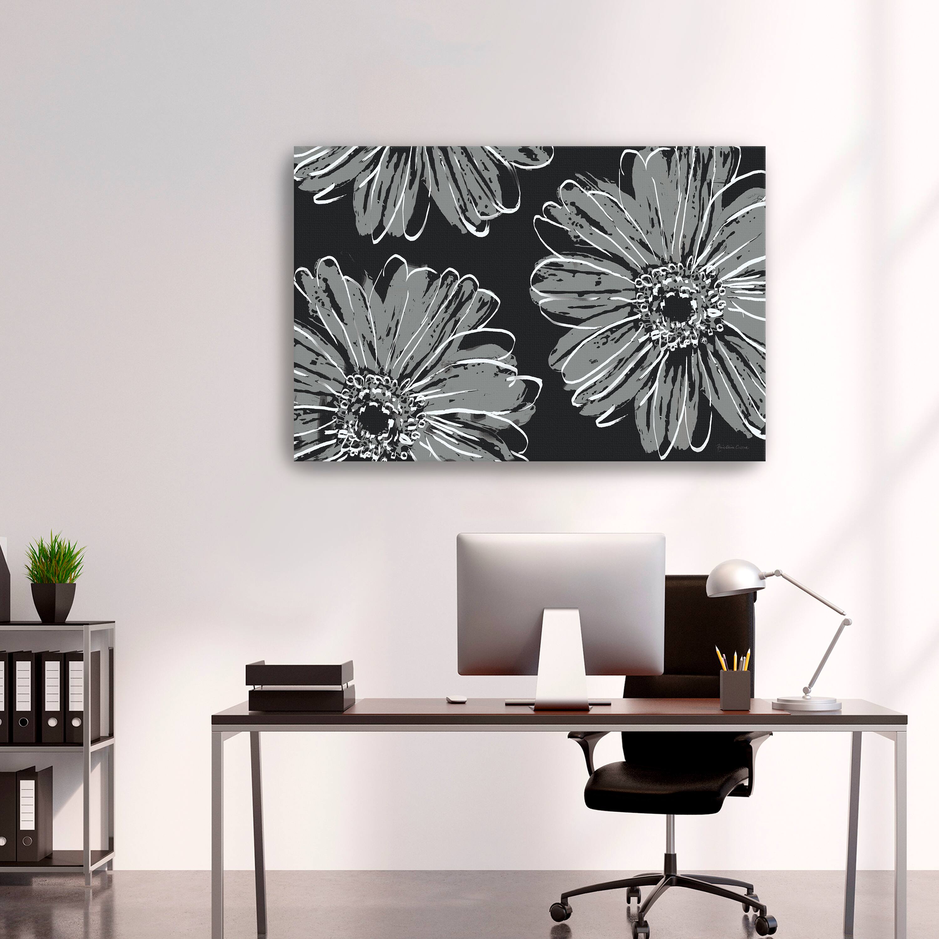 Flower Pop Sketch VII Black Bg Canvas Giclee