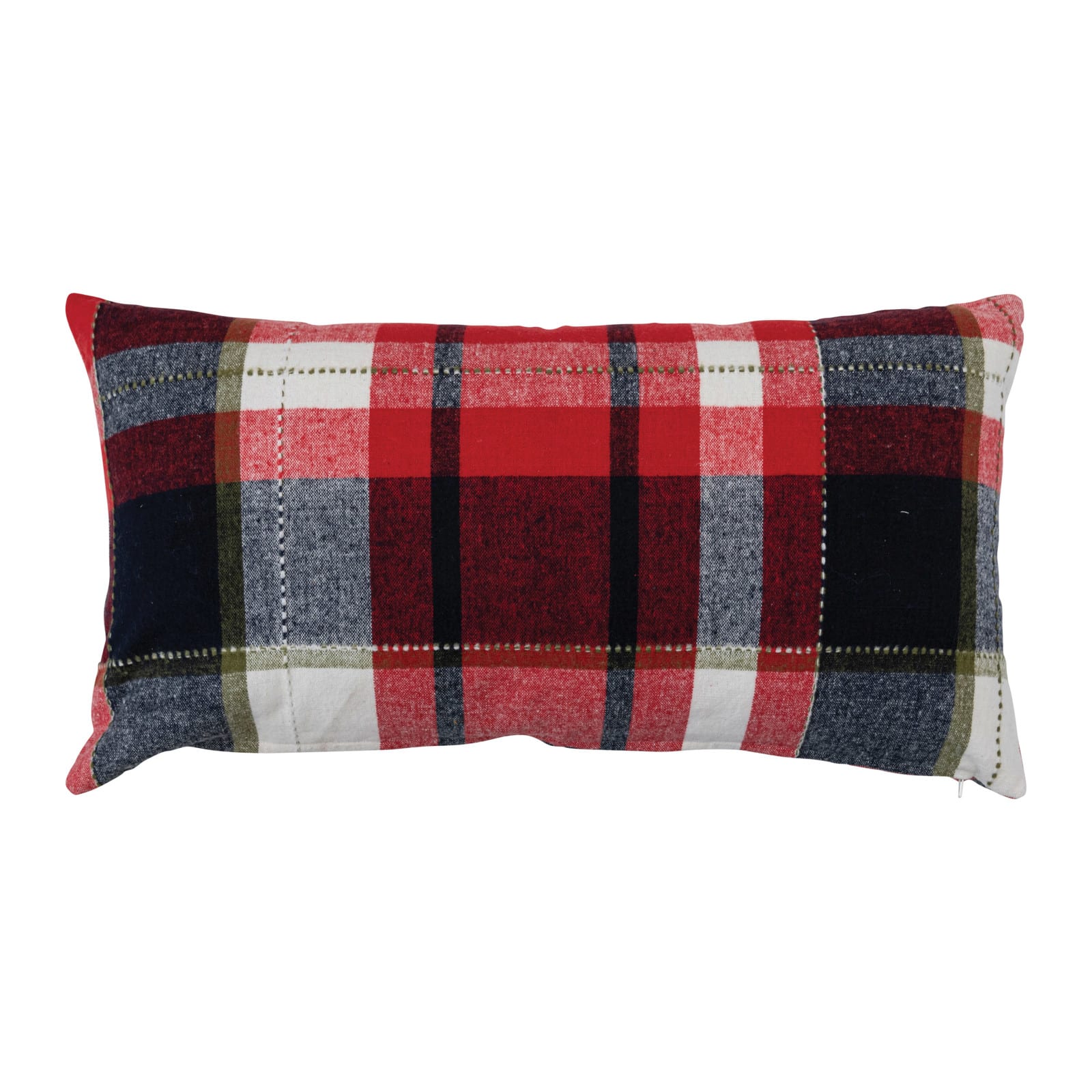 Hello Honey&#xAE; 28&#x22; Plaid Applique Ho Ho Ho Brushed Cotton Flannel Lumbar Pillow
