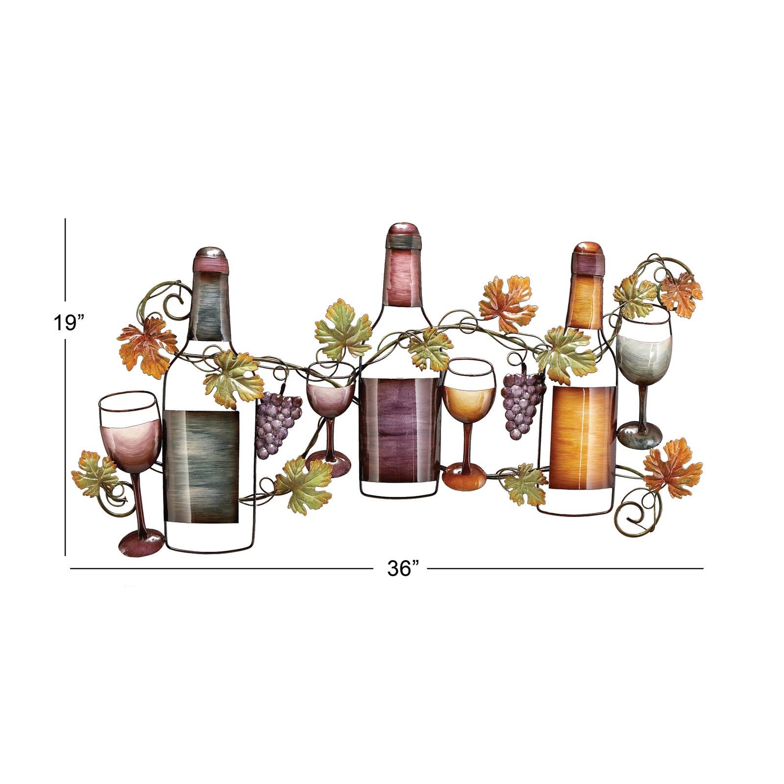 Multi Colored Metal Traditional Wine Wall Decor, 19&#x22; x 36&#x22; x 1&#x22;