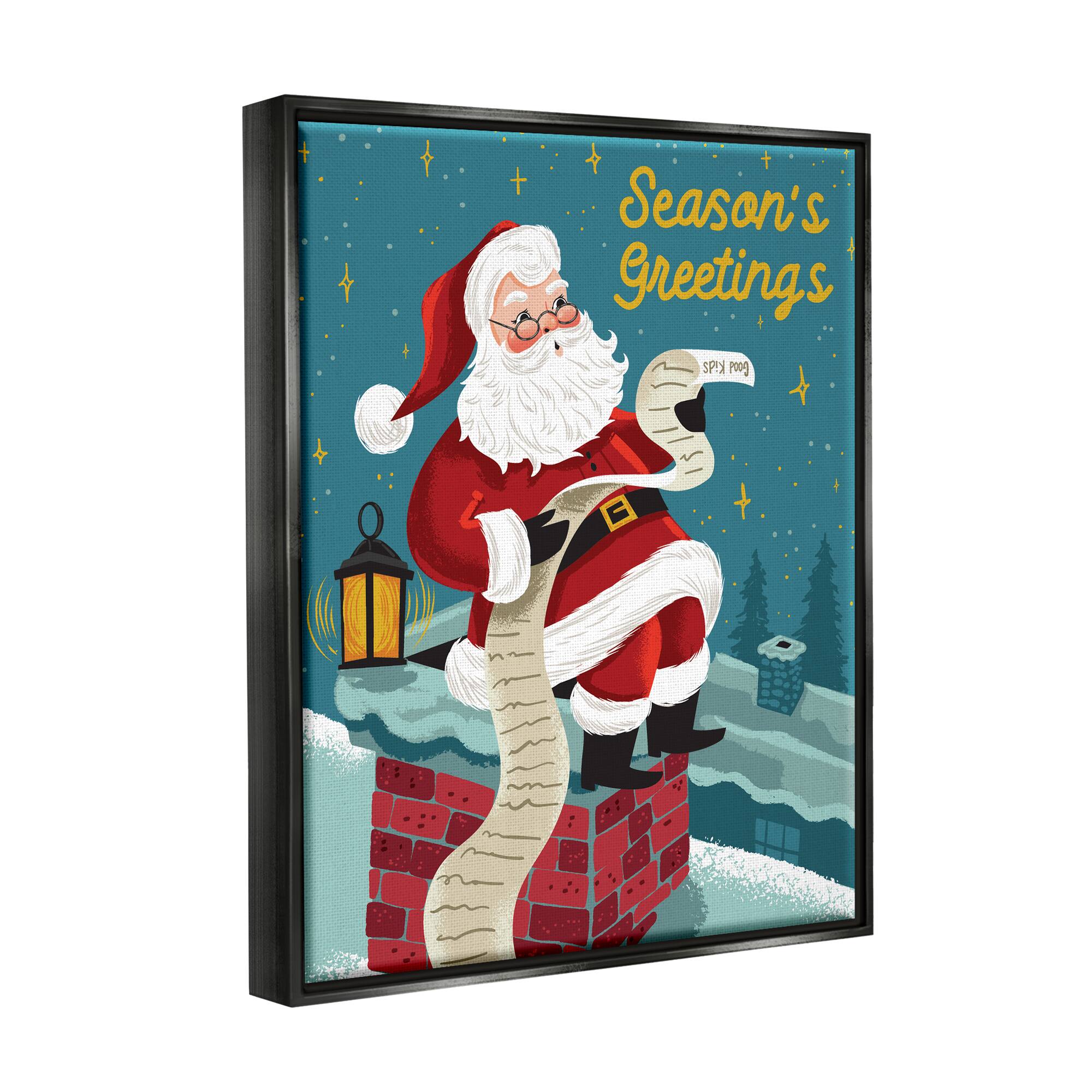 Stupell Industries Season's Greetings Santa's List Chimney Framed Floater Canvas Wall Art