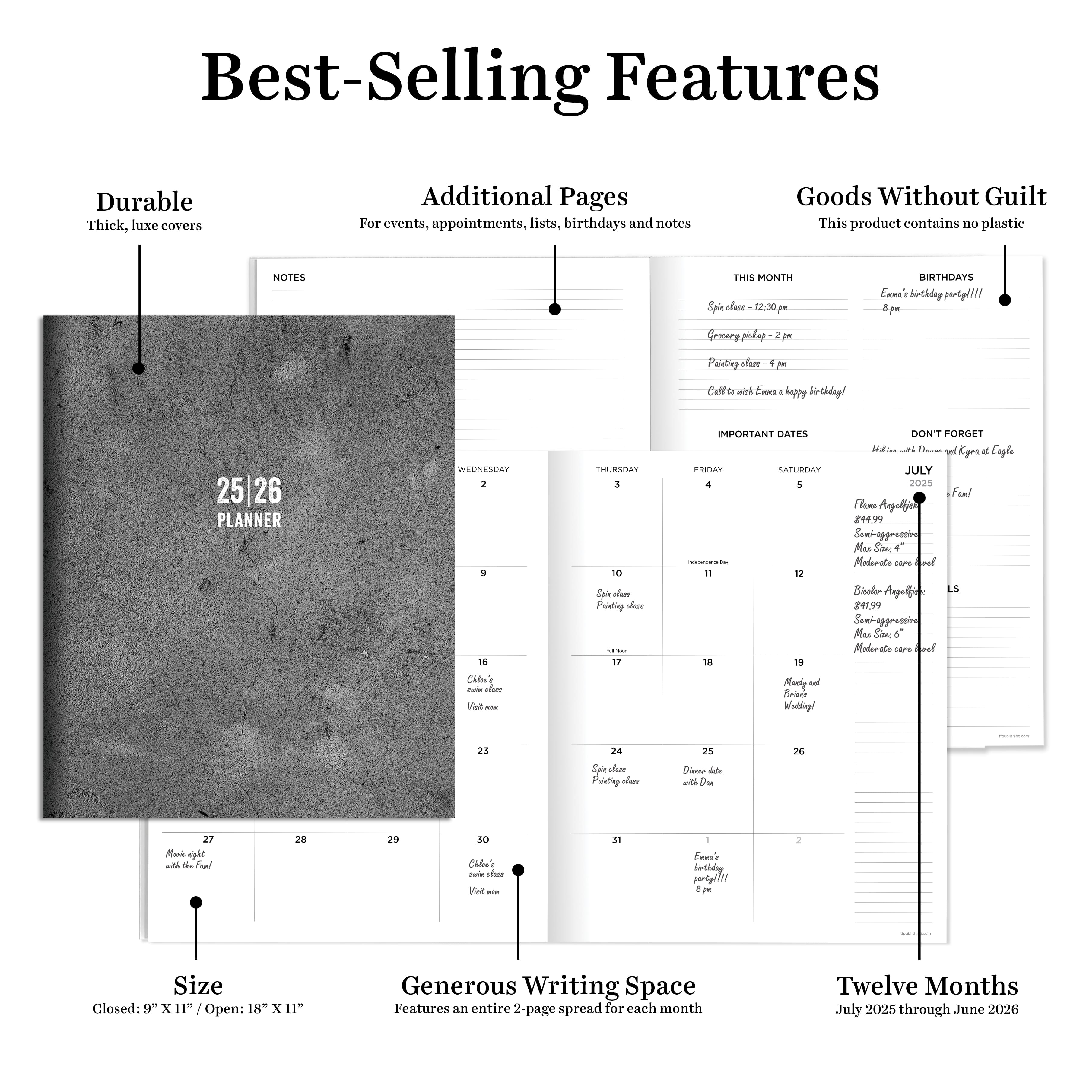 TF Publishing 2025-2026 Concrete Large Monthly Planner