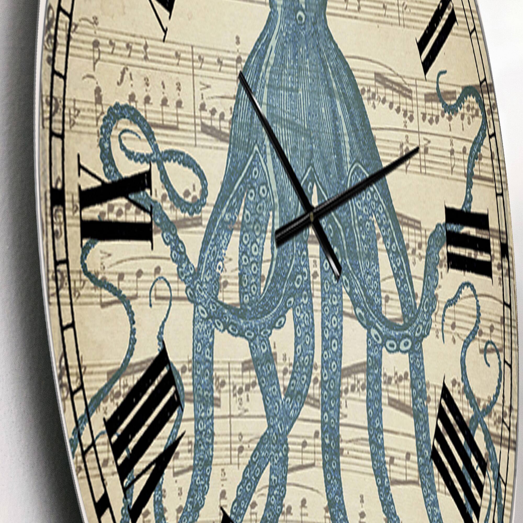 Designart 'Octopus Music Score Ii Large Nautical & Coastal Wall Clock