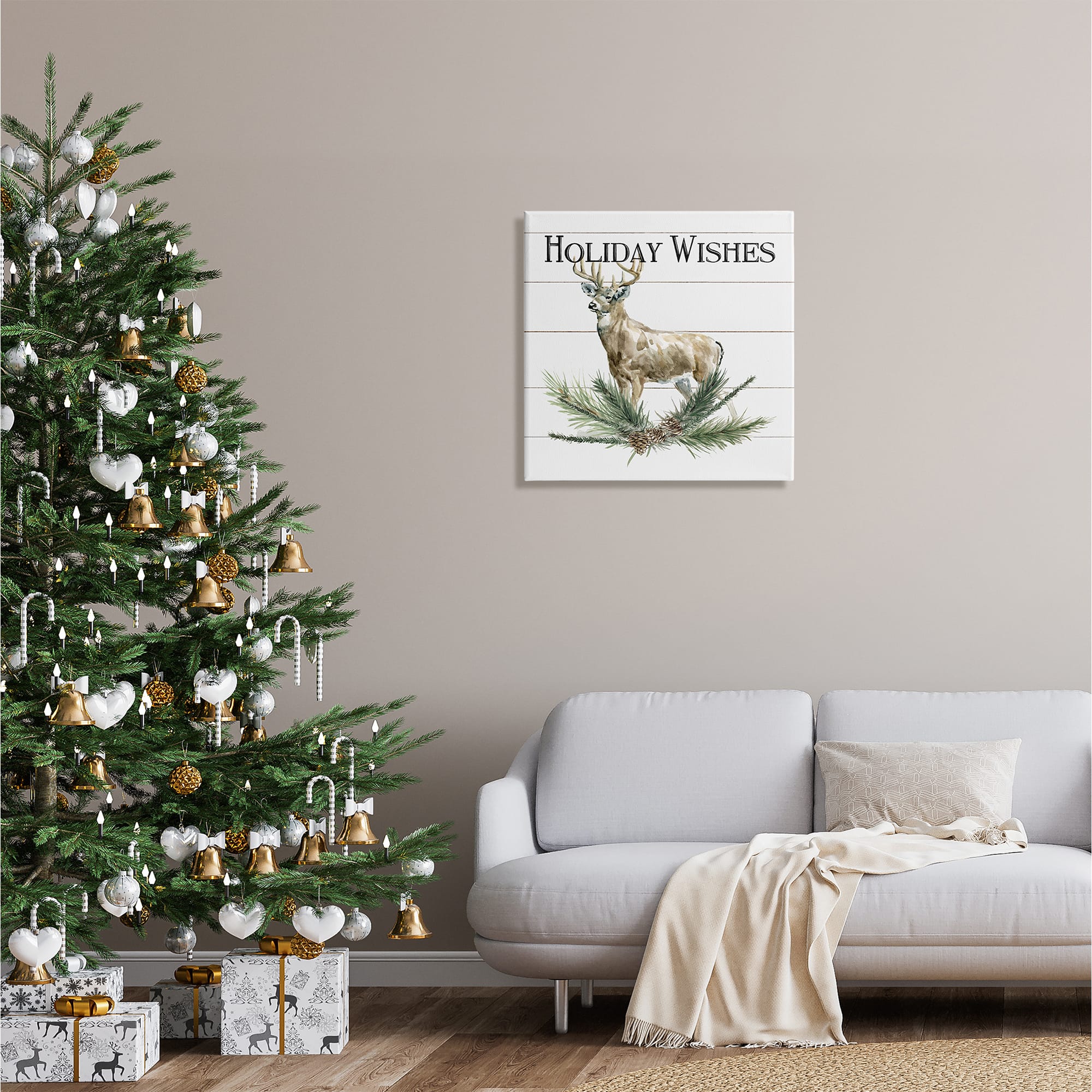 Stupell Industries Holiday Wishes Seasonal Deer Canvas Wall Art
