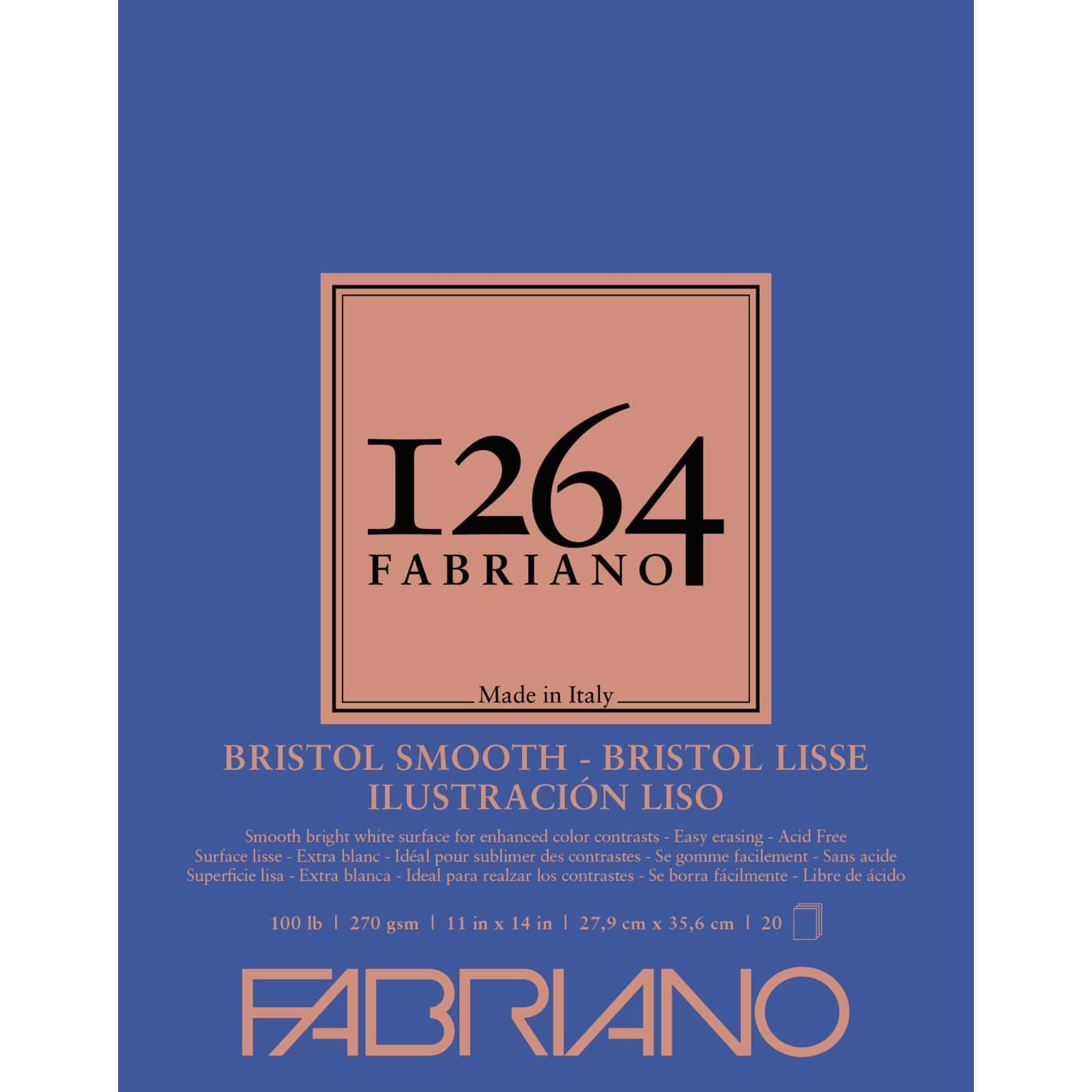 Fabriano 1264 Bristol Smooth 100 lb (20-Sheet) Glue Bound Pad