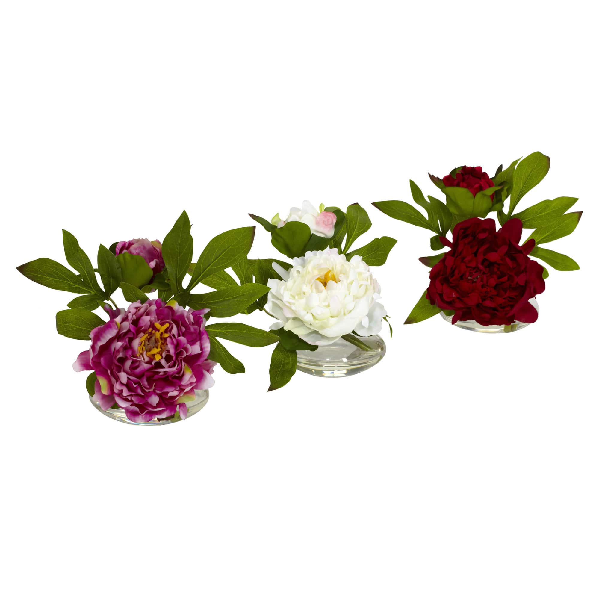 6&#x22; Assorted Peony in Glass Vase Set, 3ct.