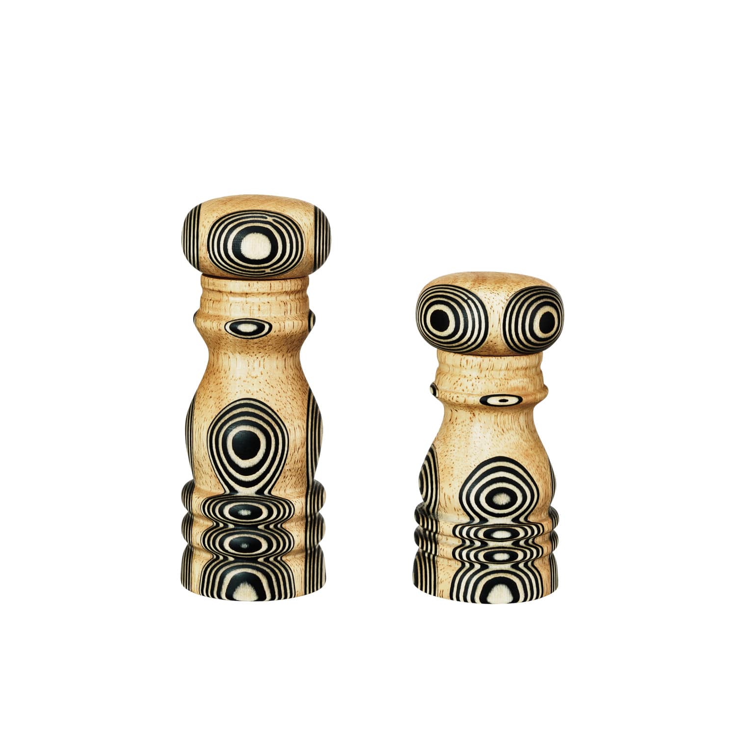 Hello Honey&#xAE; Natural &#x26; Black Inlaid Circles Wood Salt &#x26; Pepper Mills Set