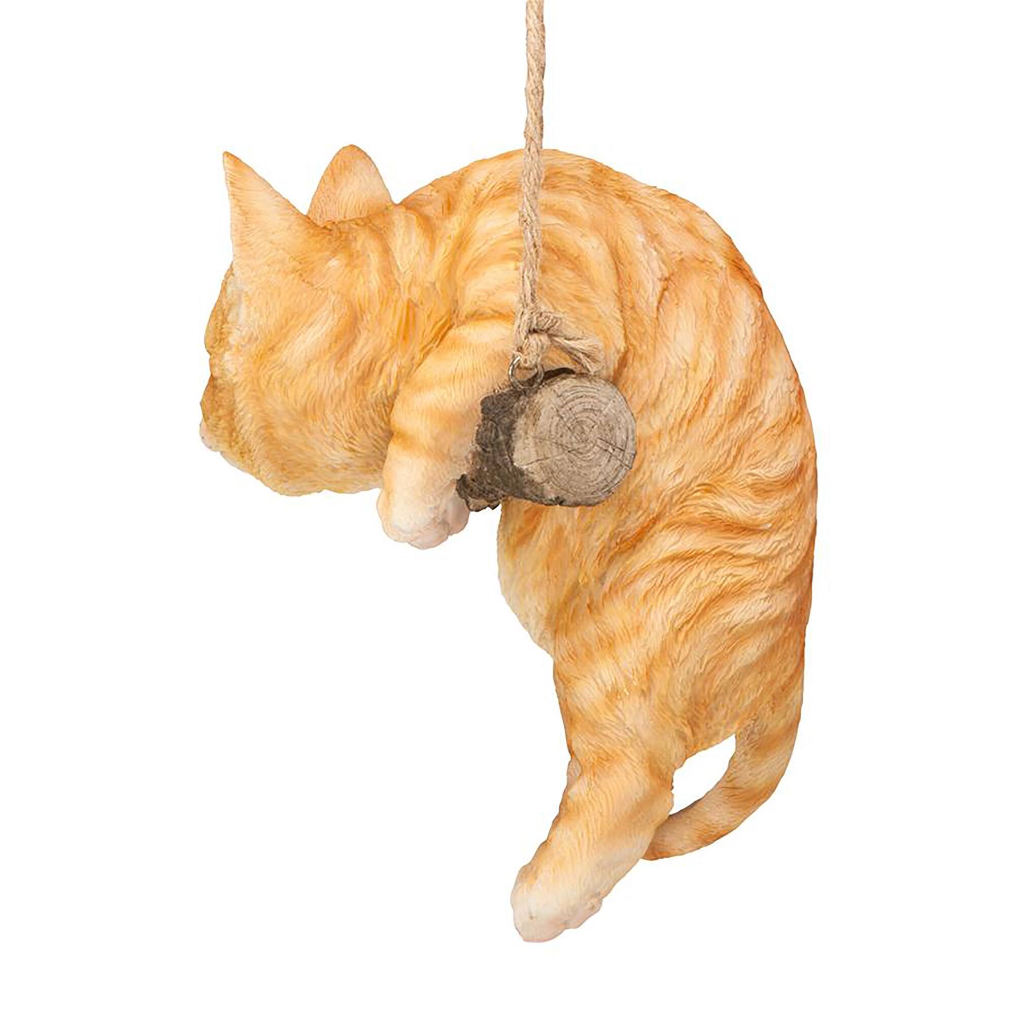 Design Toscano 8" Tabby Kitty on a Perch Hanging Cat Sculpture