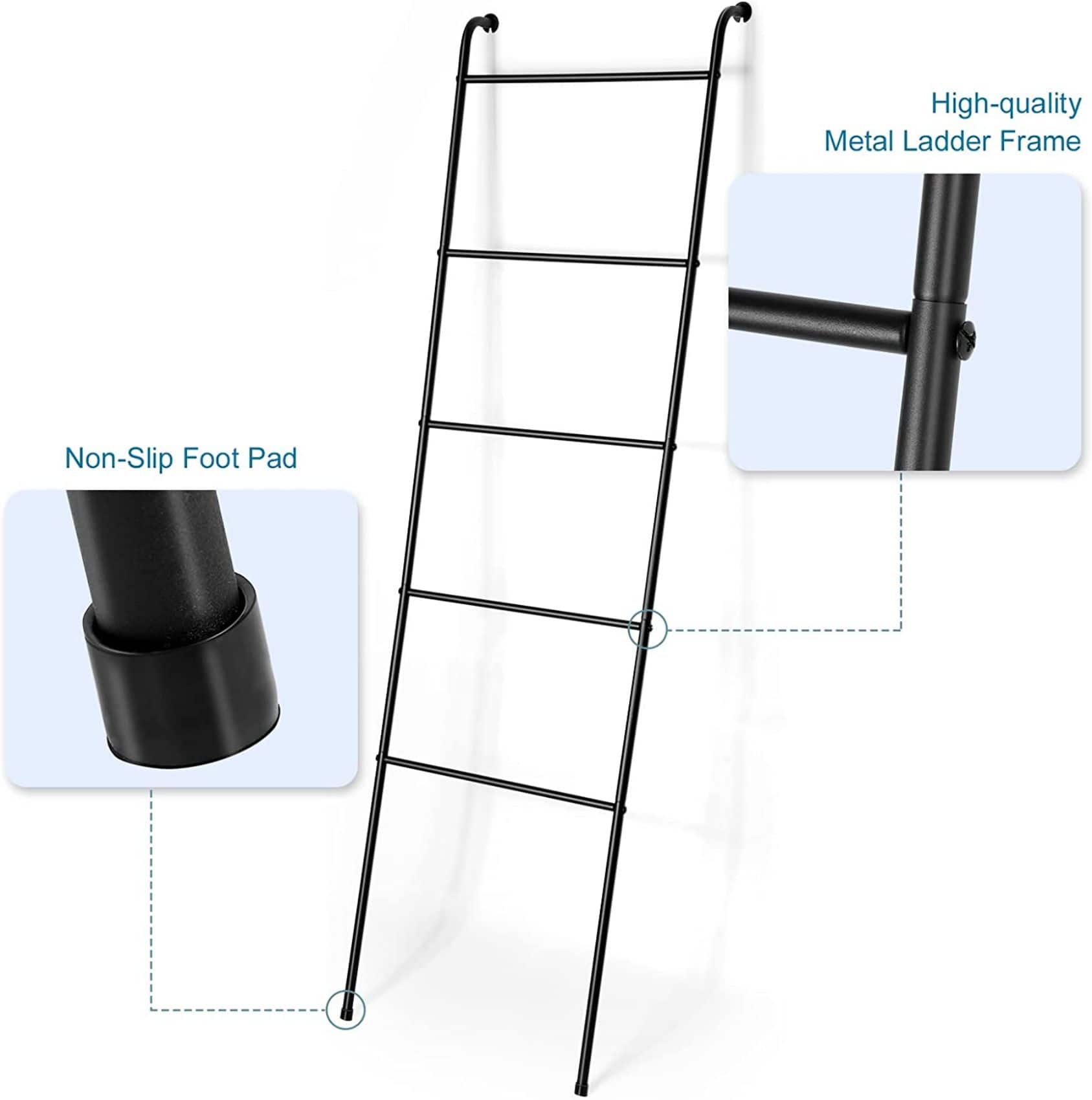 NEX&#x2122; 5.5ft. 5-Tier Black Wall-Mounted Metal Blanket and Towel Ladder