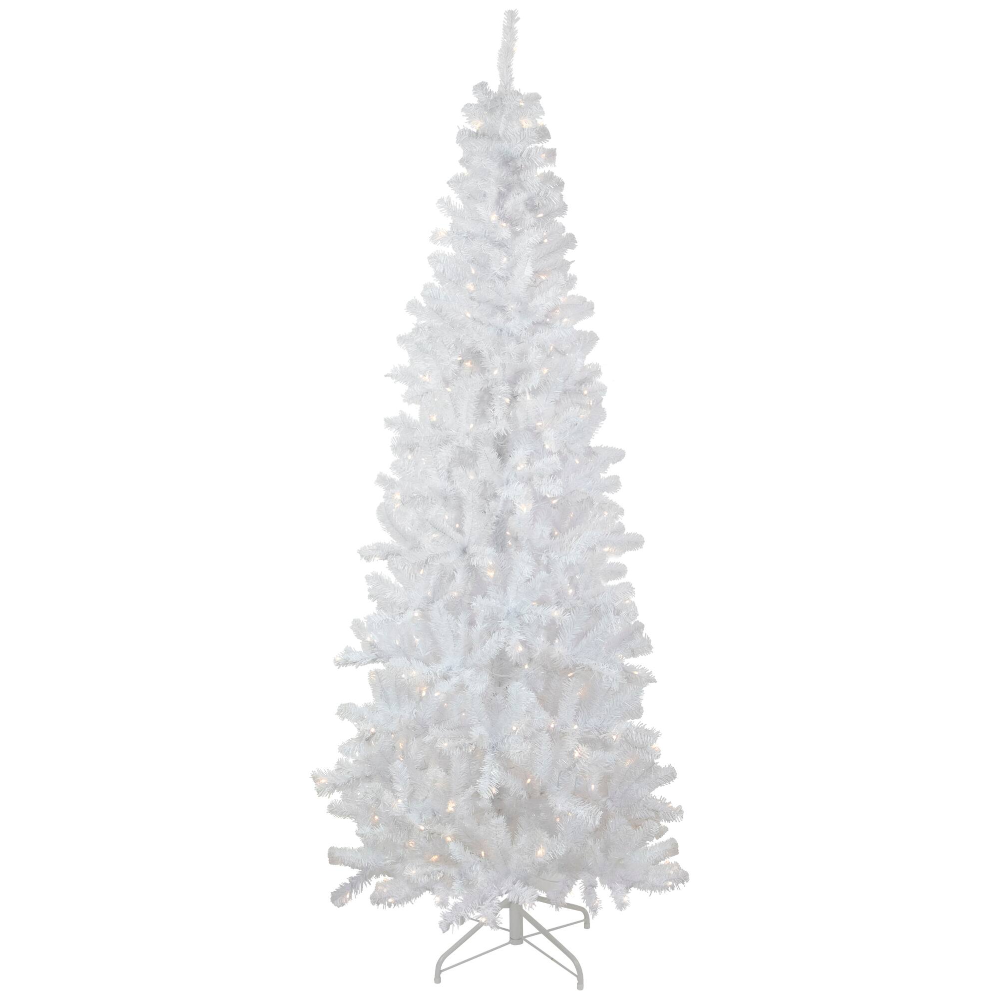 6.5ft. Pre-Lit White Georgian Pine Pencil Artificial Christmas Tree, Warm White LED Lights