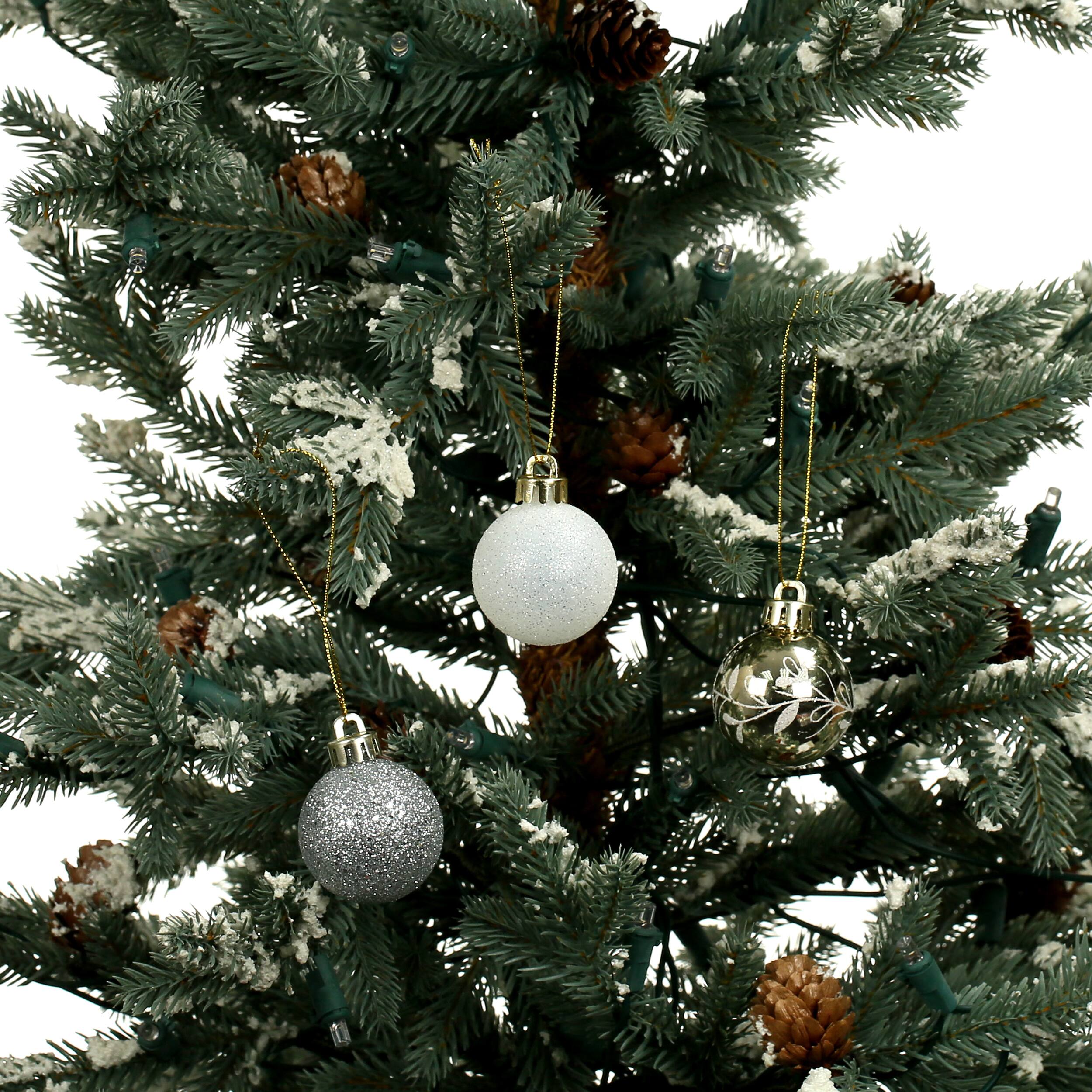 7 Pack 1.5&#x22; Silver &#x26; Gold Leaf Design Shatterproof Ball Ornaments by Ashland&#xAE;