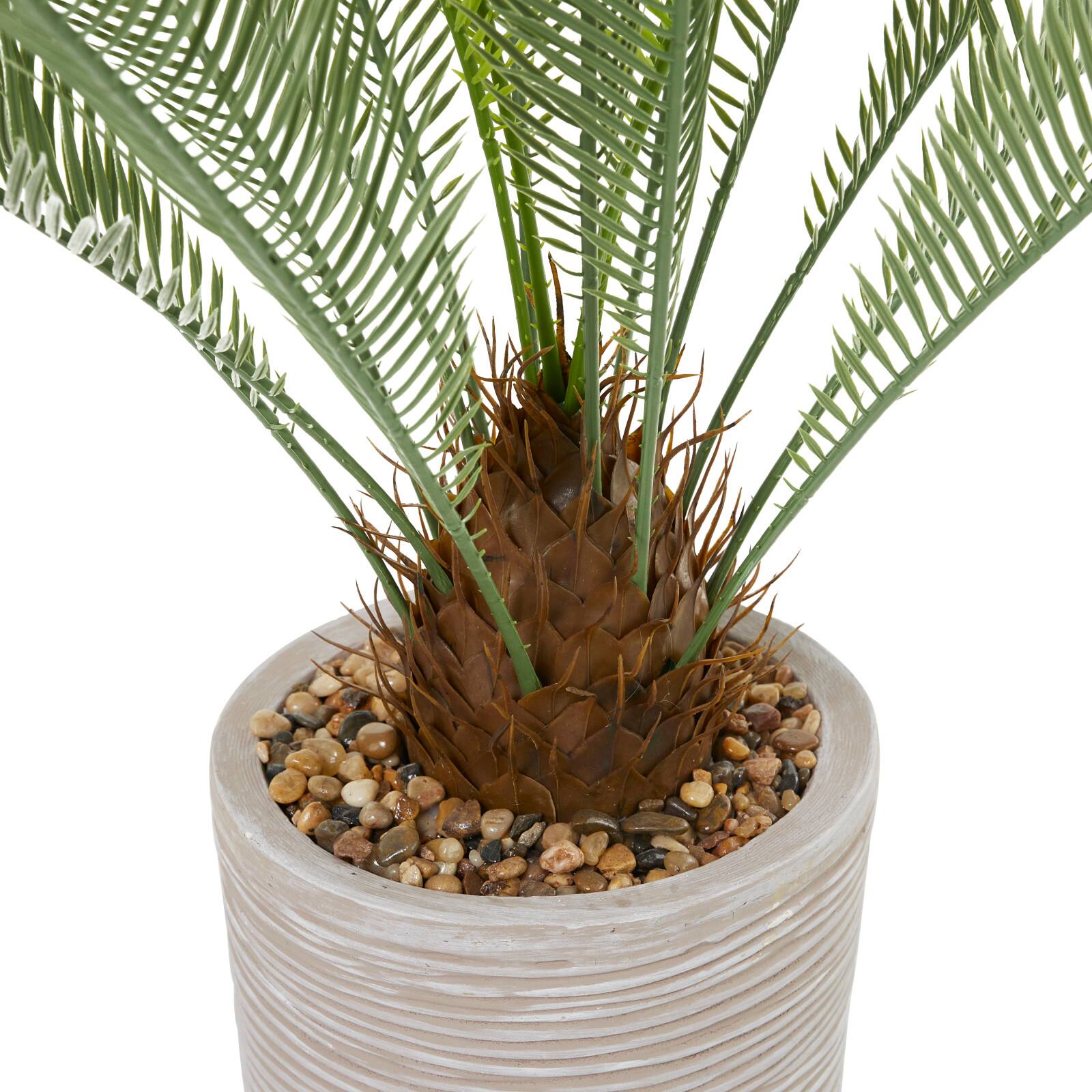 4ft. Green Sago Palm Faux Foliage Artificial Plant with Beige Ceramic Pot