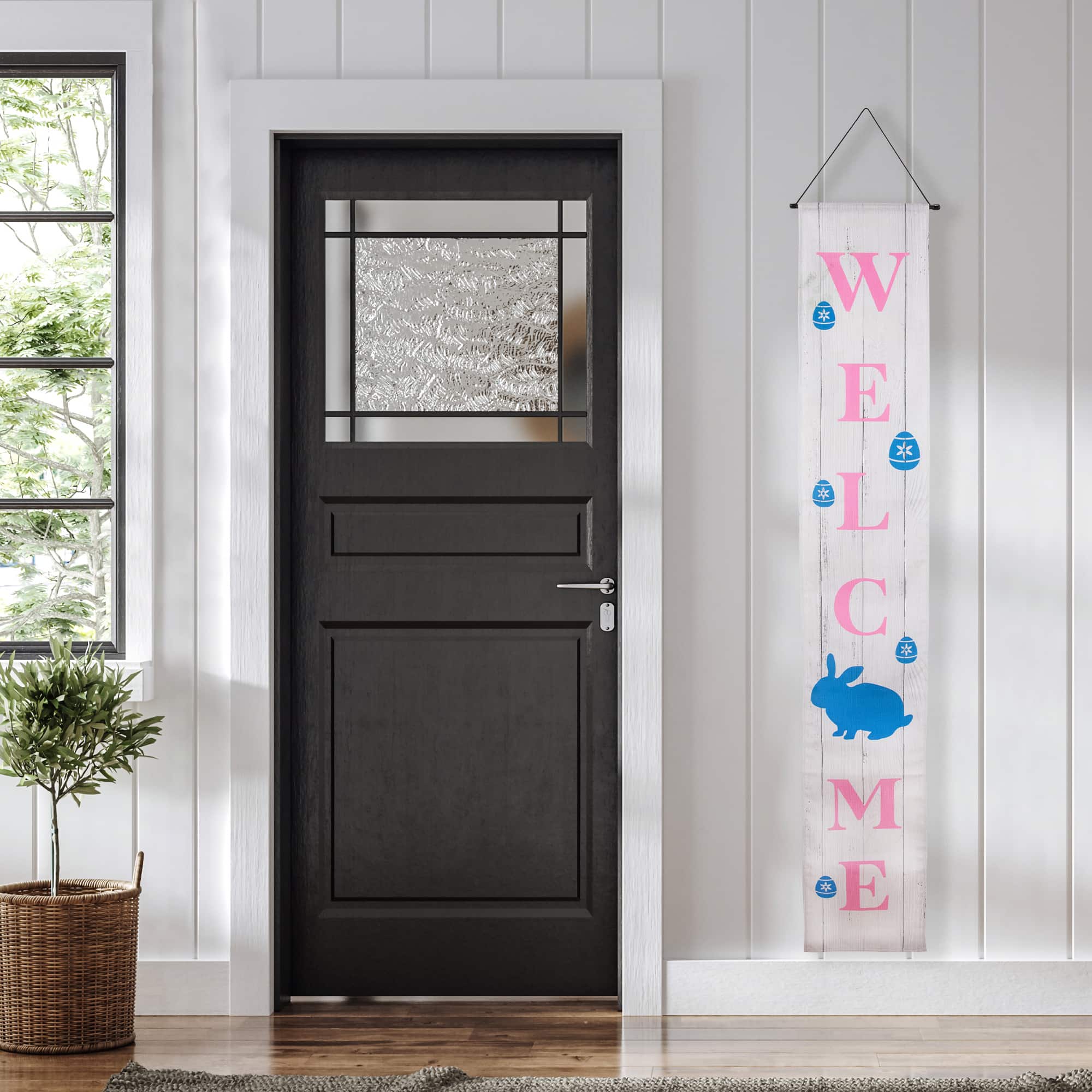 White Welcome Happy Easter Hanging Door Banner Set