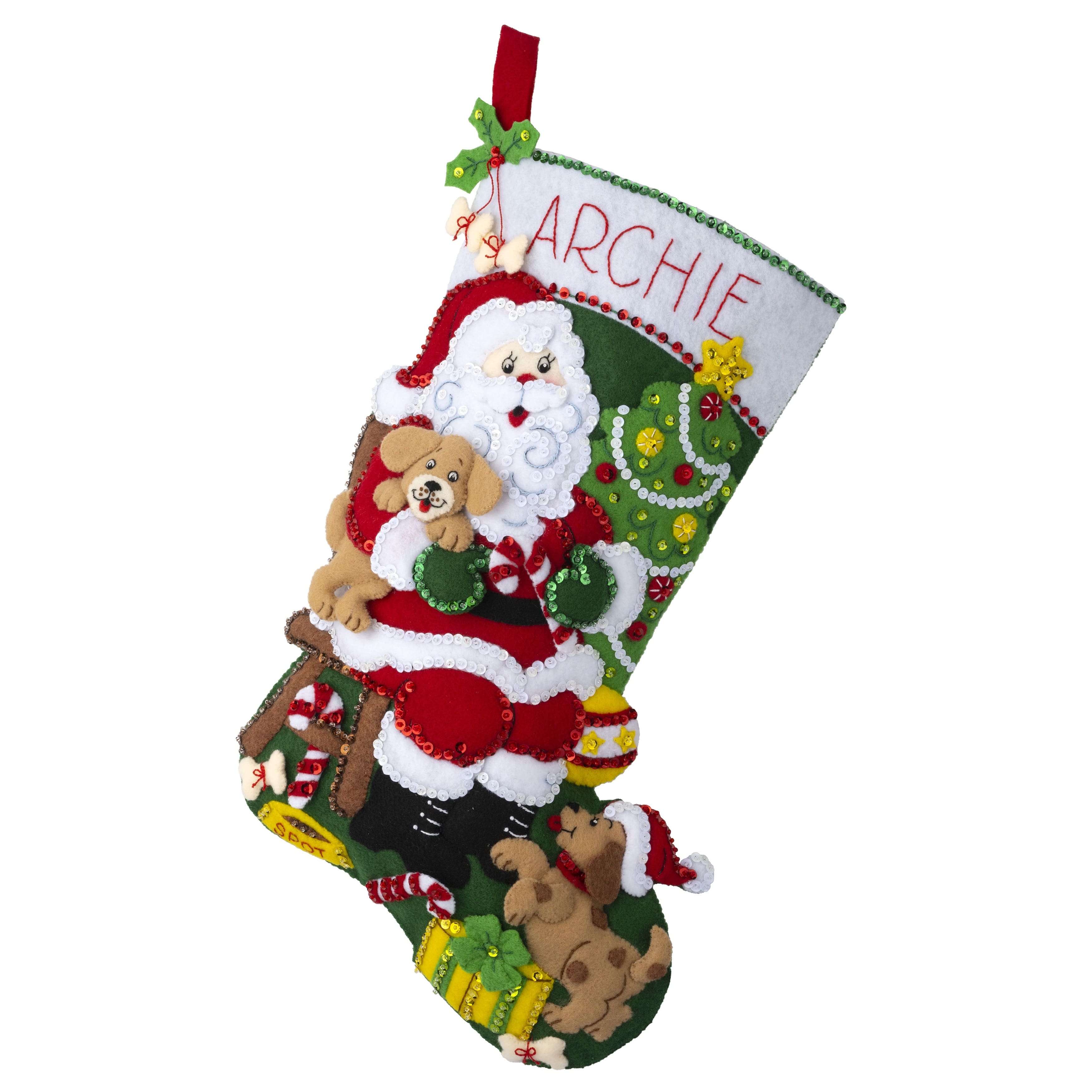 Bucilla&#xAE; 18&#x22; Jolly Pups Santa Felt Stocking Applique Kit