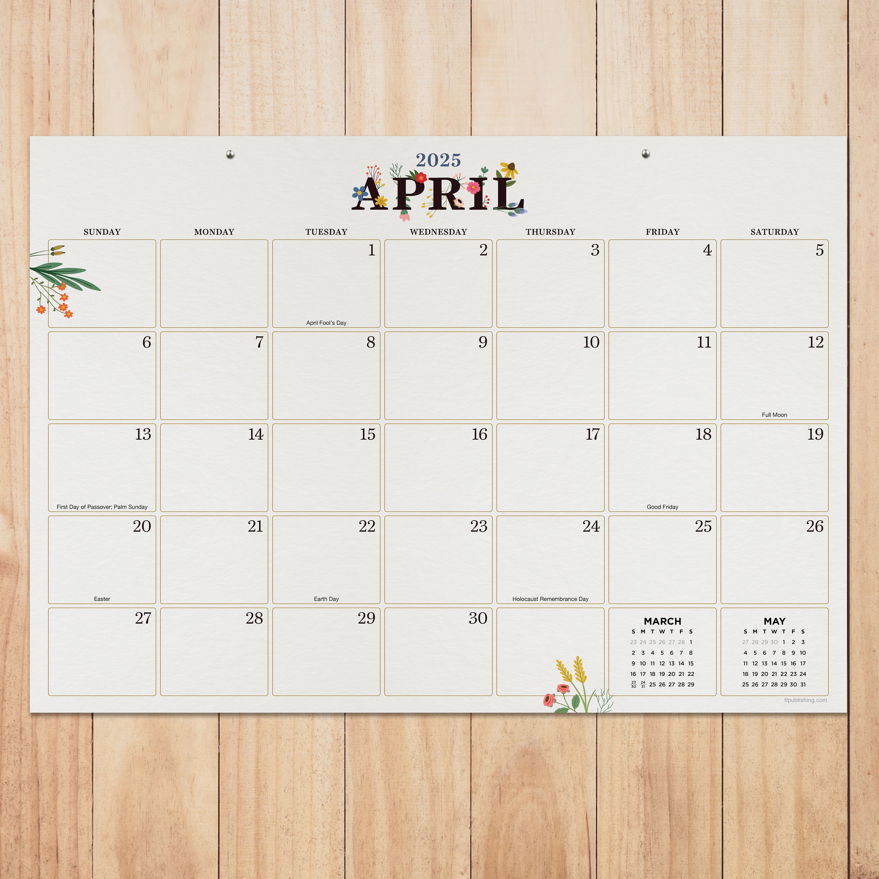 TF Publishing Medium 2025 Floral Monthly Blotter Desk Pad Calendar