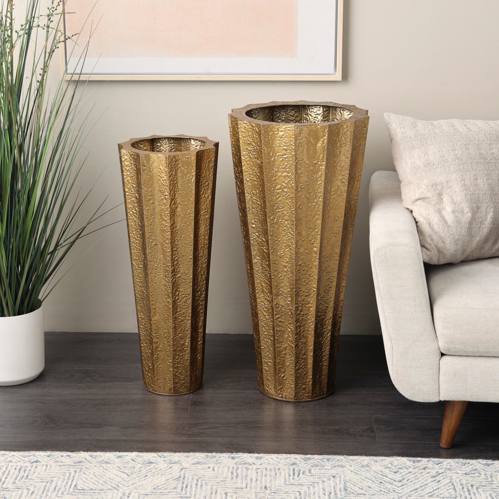 Gold Textured Floor Vase Set